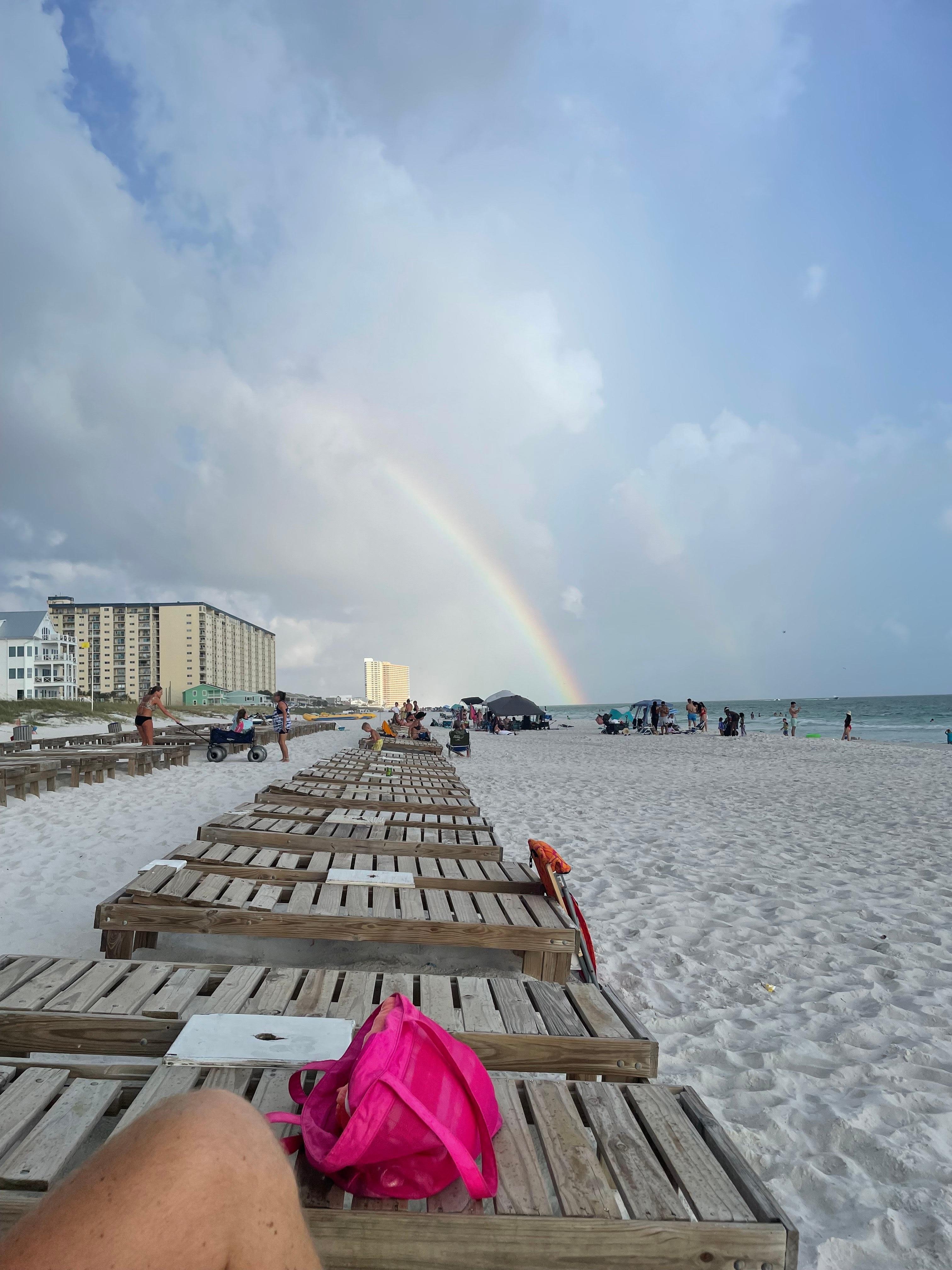 rainbow and beach chairs that are included with the condo but they will have cushions and umbrellas during the day