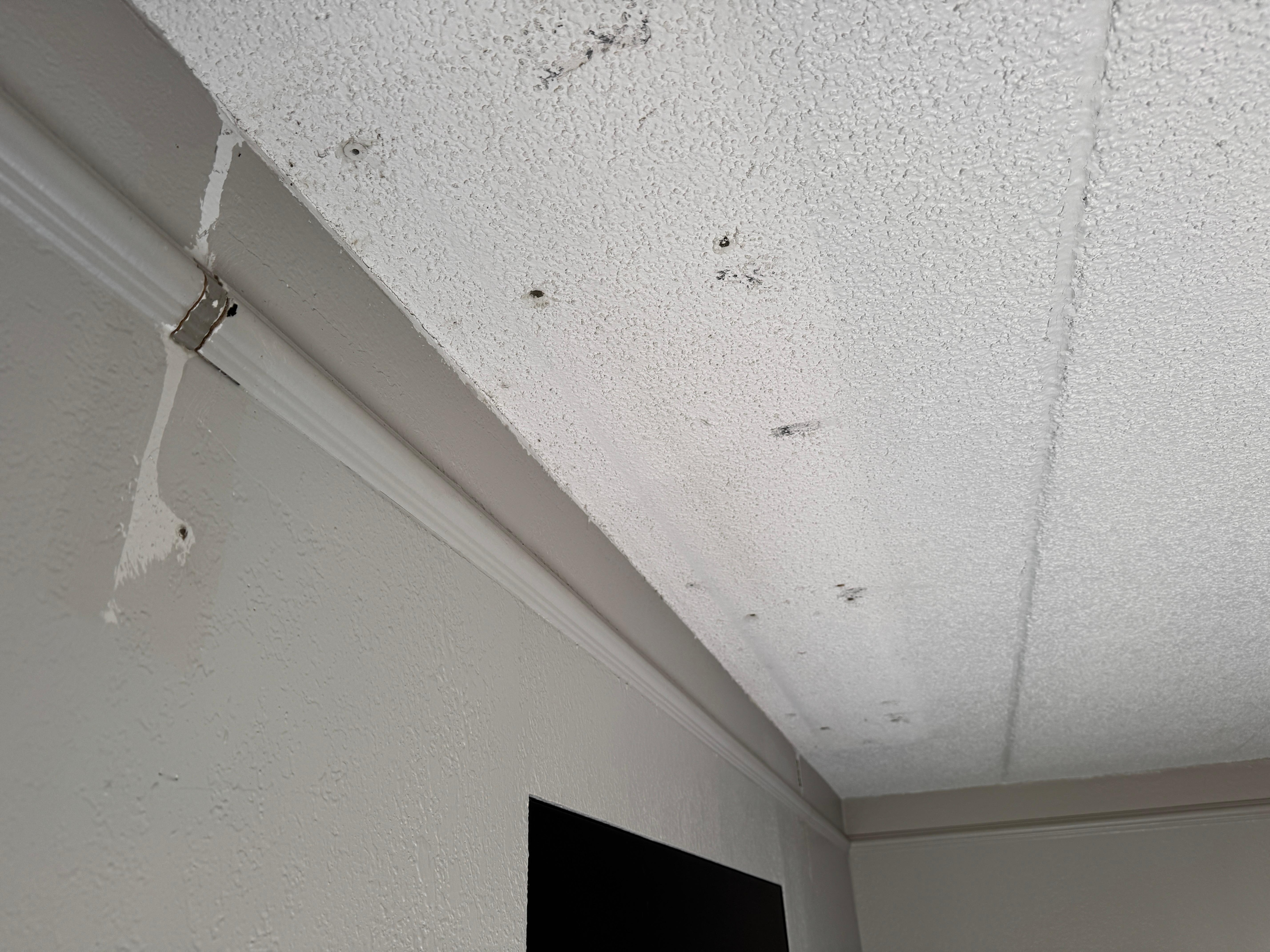 Holes not patched in ceiling.