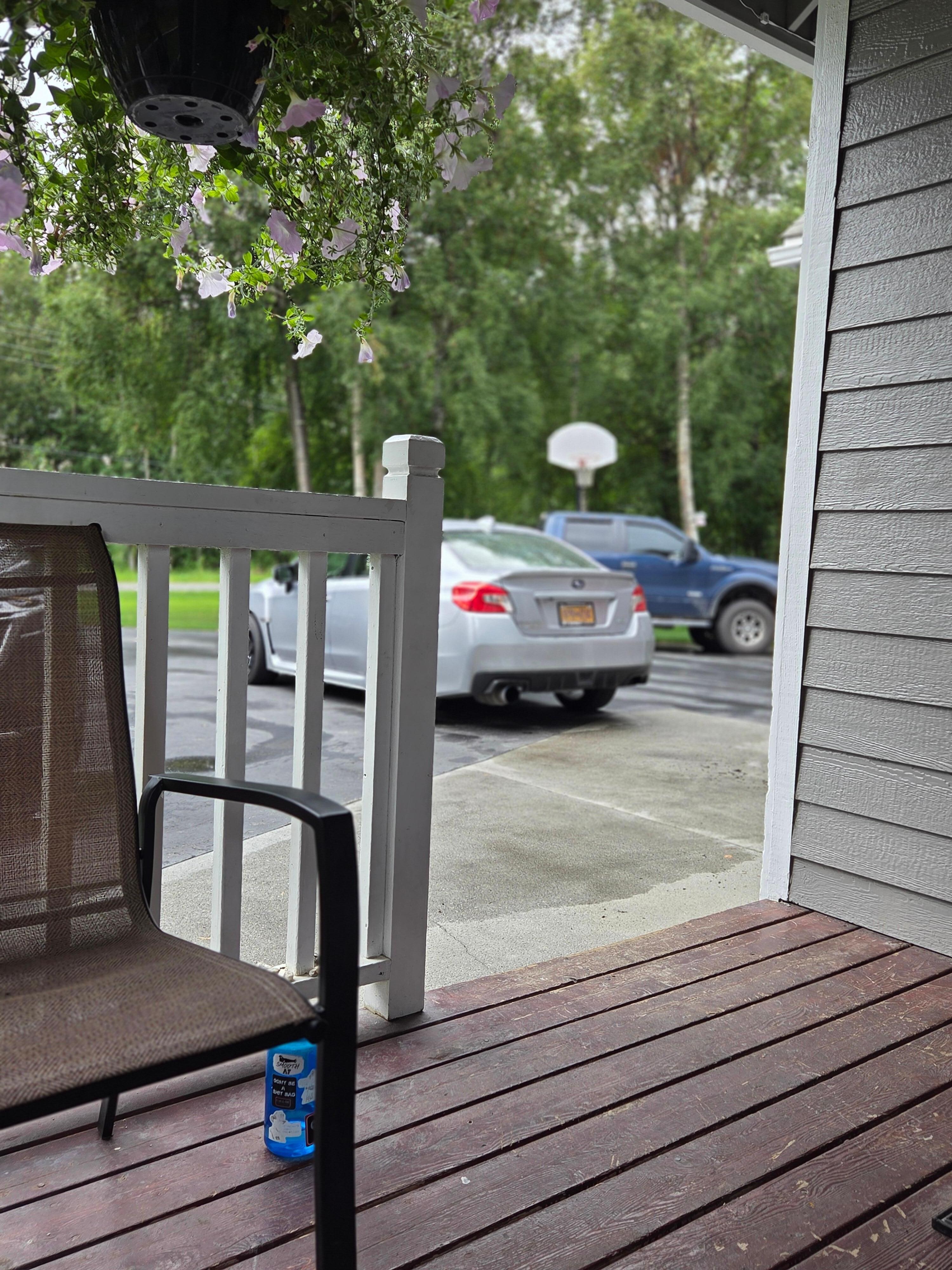 Truck is not our vehicle. One of several to park there or directly behind us,  including boats and 4x4s. 