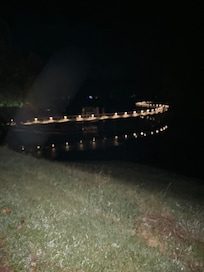 Lighted boardwalk from the lodge to the campground