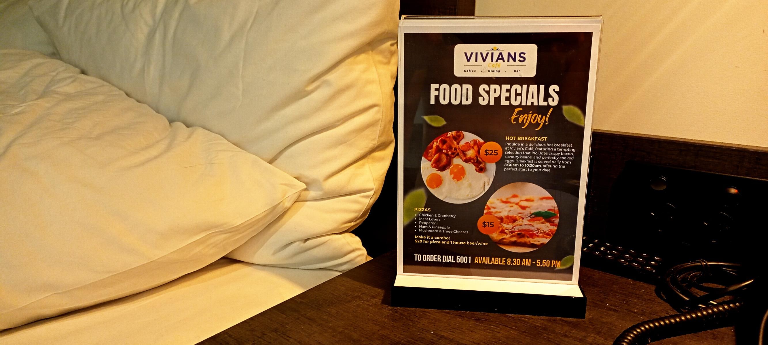 The cafe advertised in each room is actually the hotel lobby, and serves only dry cereal and stale toast. Do not be fooled by the offer of breakfast when booking this room!