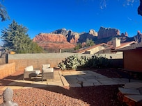 Cup of hot coffee adds to this morning view from the backyard.