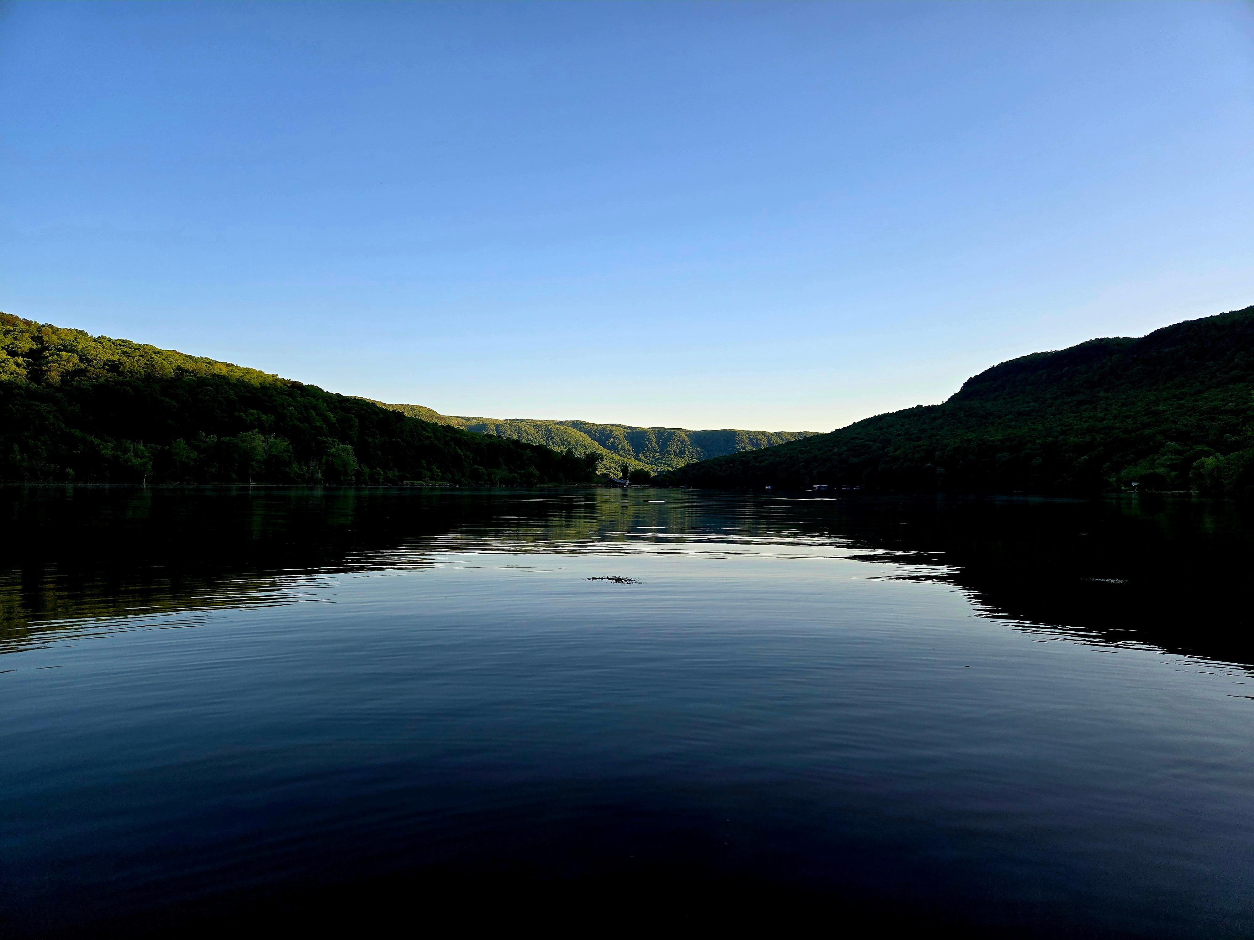 Looking down river on dock.
