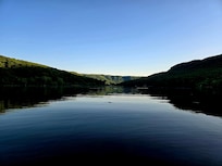 Looking down river on dock.