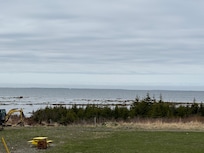 Our view with a couple of icebergs in the distance