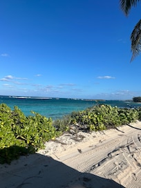 From the stone porch, tiki hut just to the right. Beautiful view