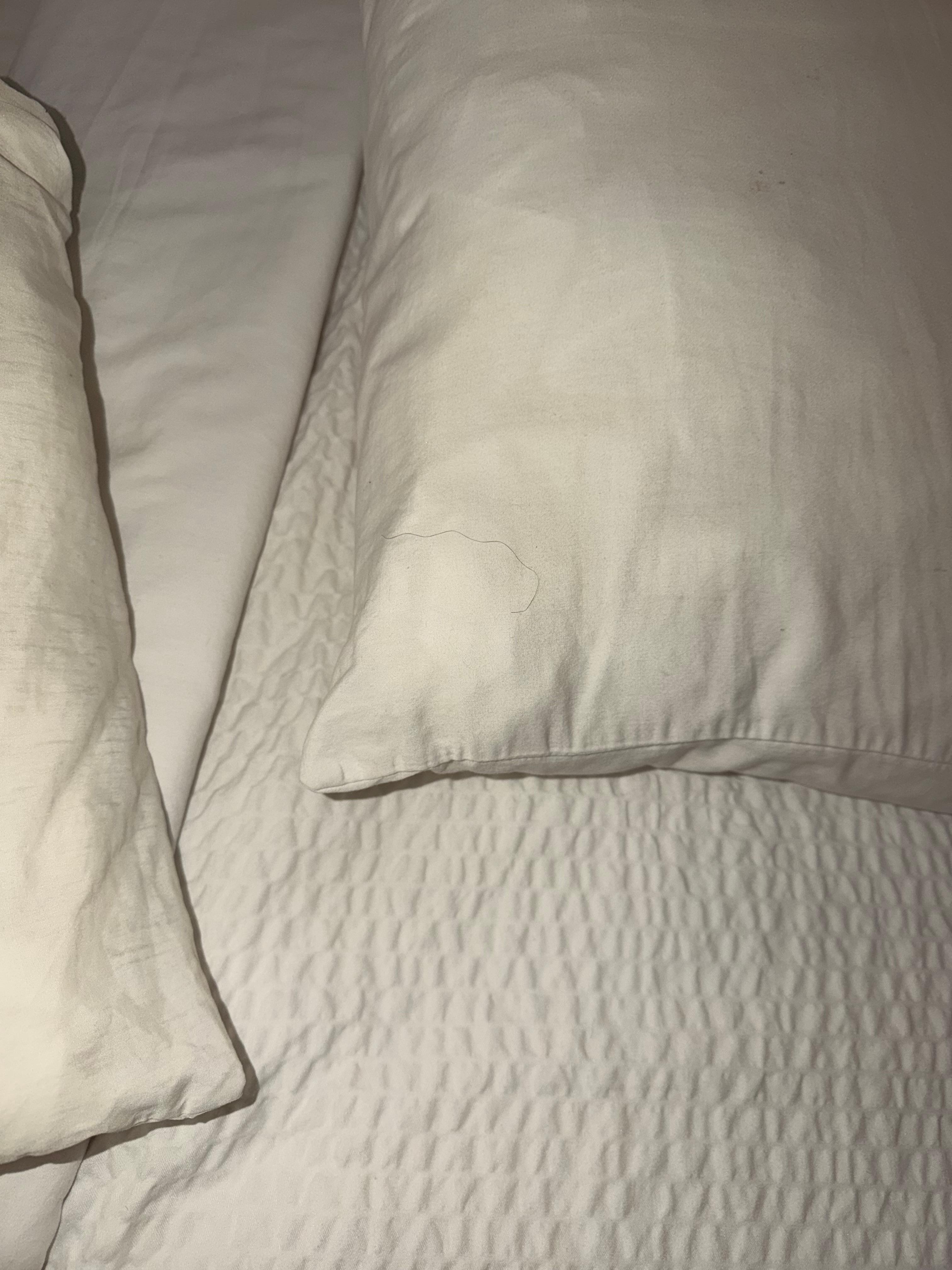 Hair and brown stains on pillows 