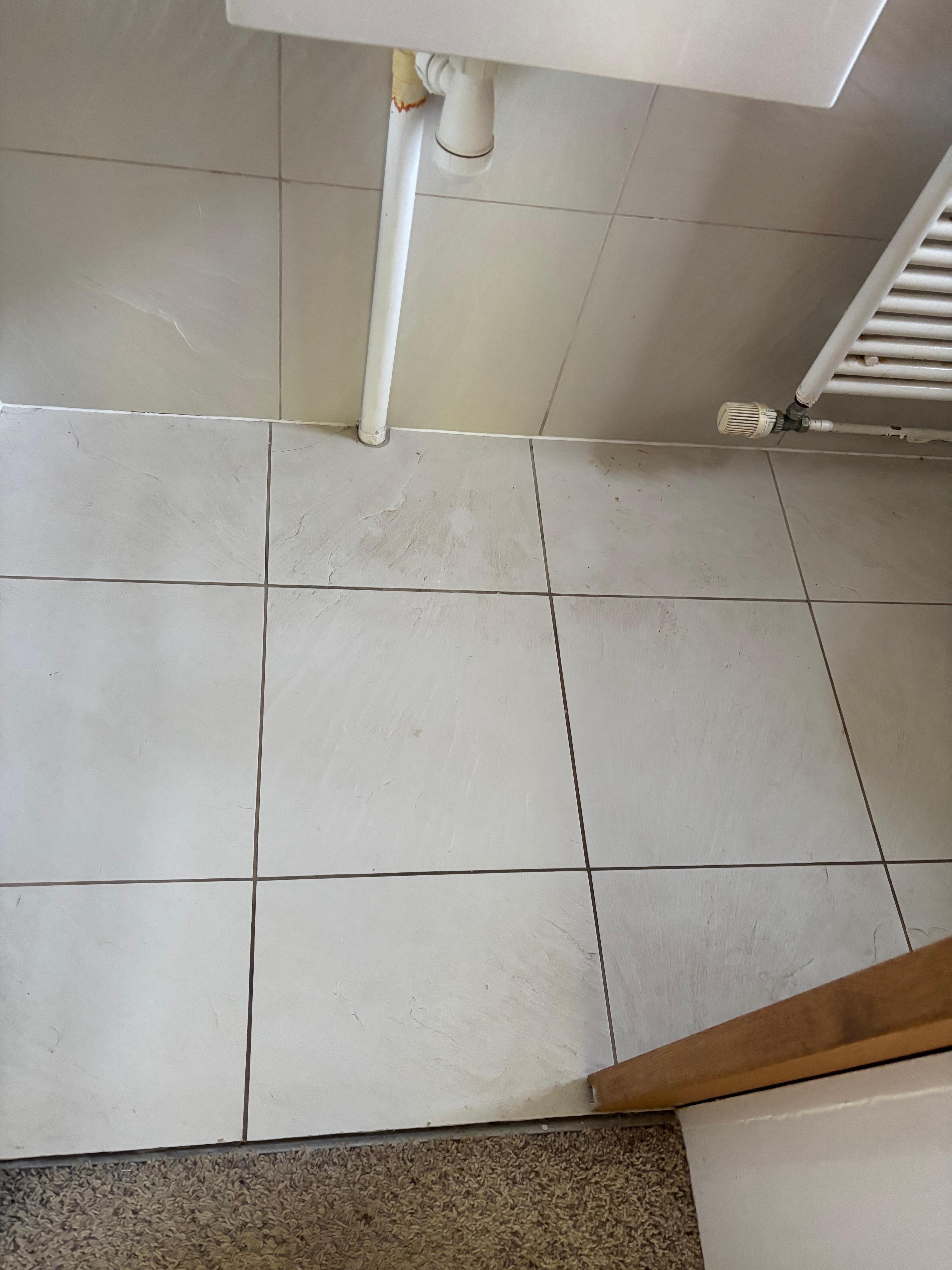 En-suite with dirt around the edge. Shows the area that was used. This was day of arrival.