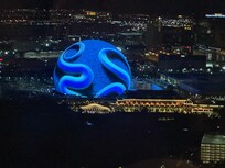 view of the Sphere from our room on the 68th floor.