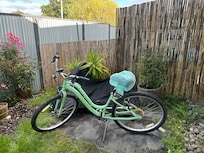 I put a garbage bag on the seat so it wouldn’t get wet. It has gears.