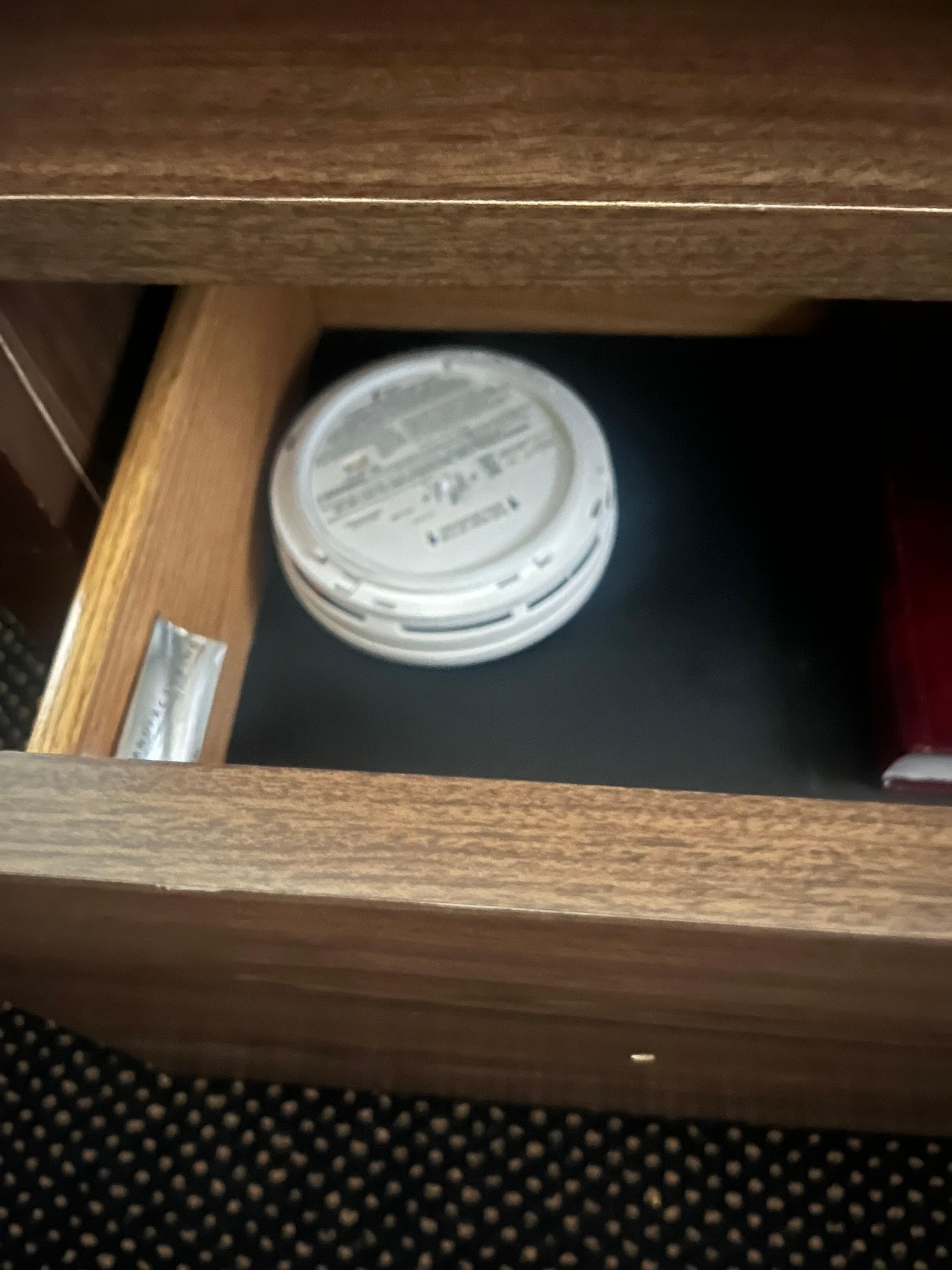 Found it! The other half, the most important other half of the smoke detector. Aside from legalities and safety hazards, obligations legally, etc. the entire facilities smelt no kidding musky, and of course, cigarette odor mixed with marijuana odor 