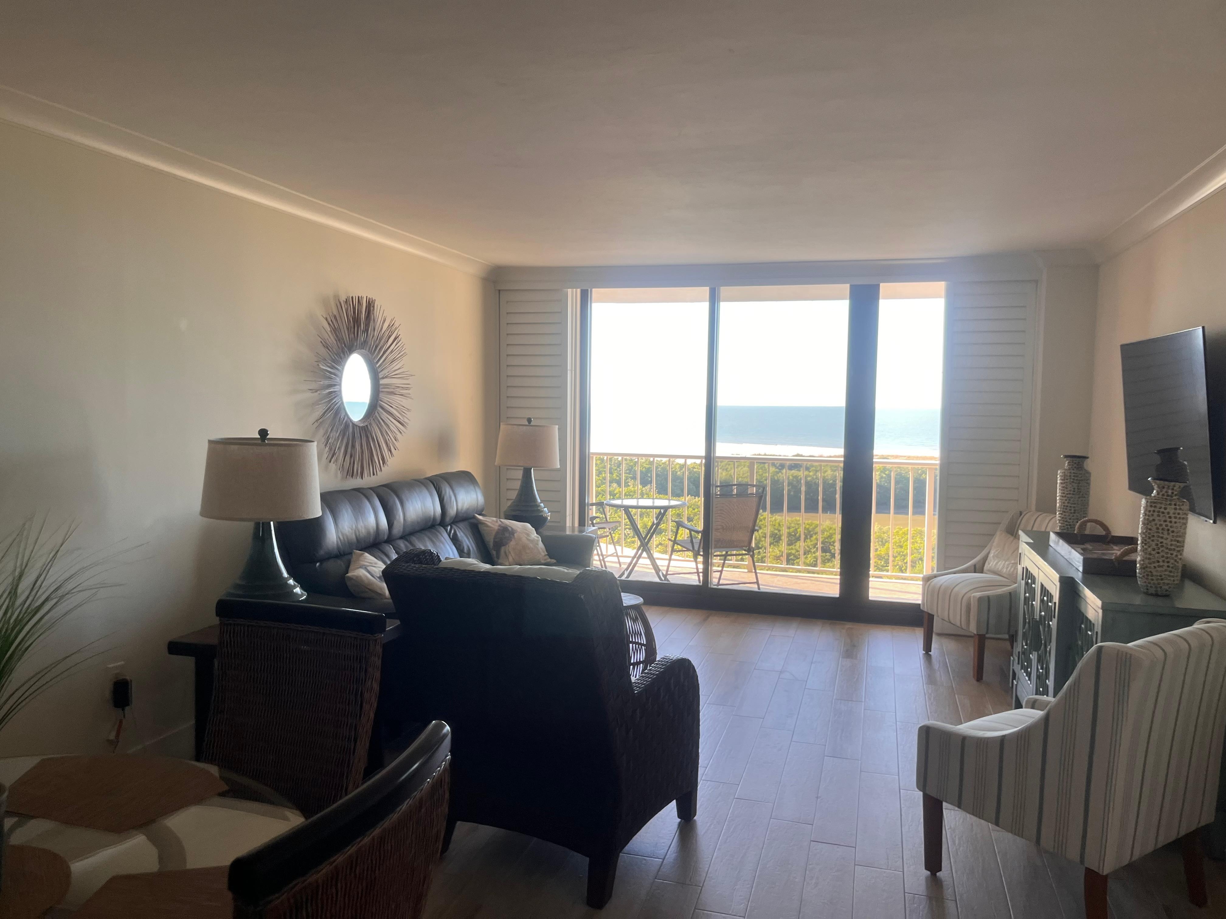 Living room slider out to the balcony.