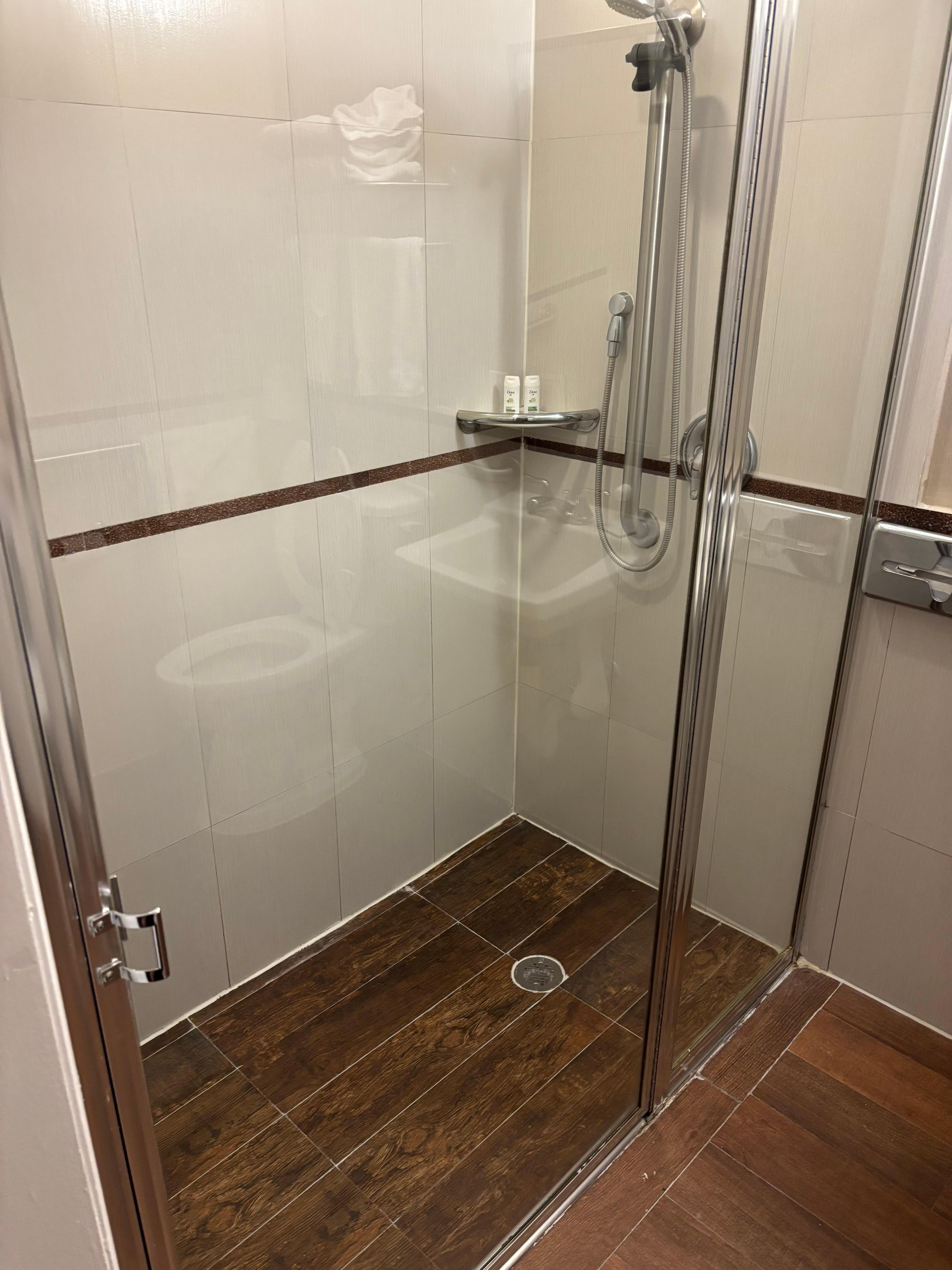 No way to put a bath mat down. The door scraped the floor