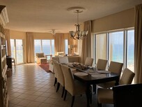 Standing in spacious kitchen looking towards beach
