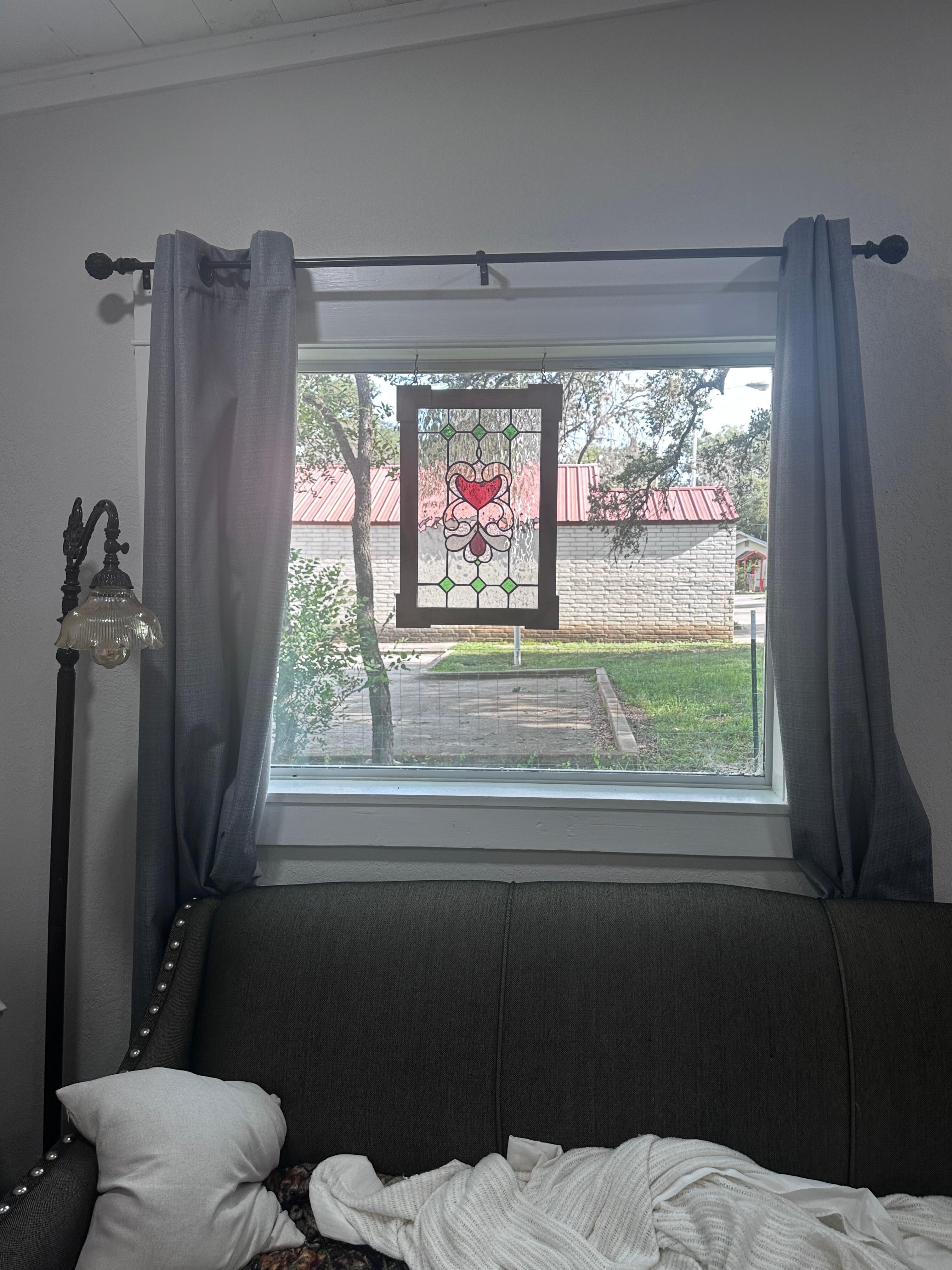 Living room view-beautiful stained glass deco.