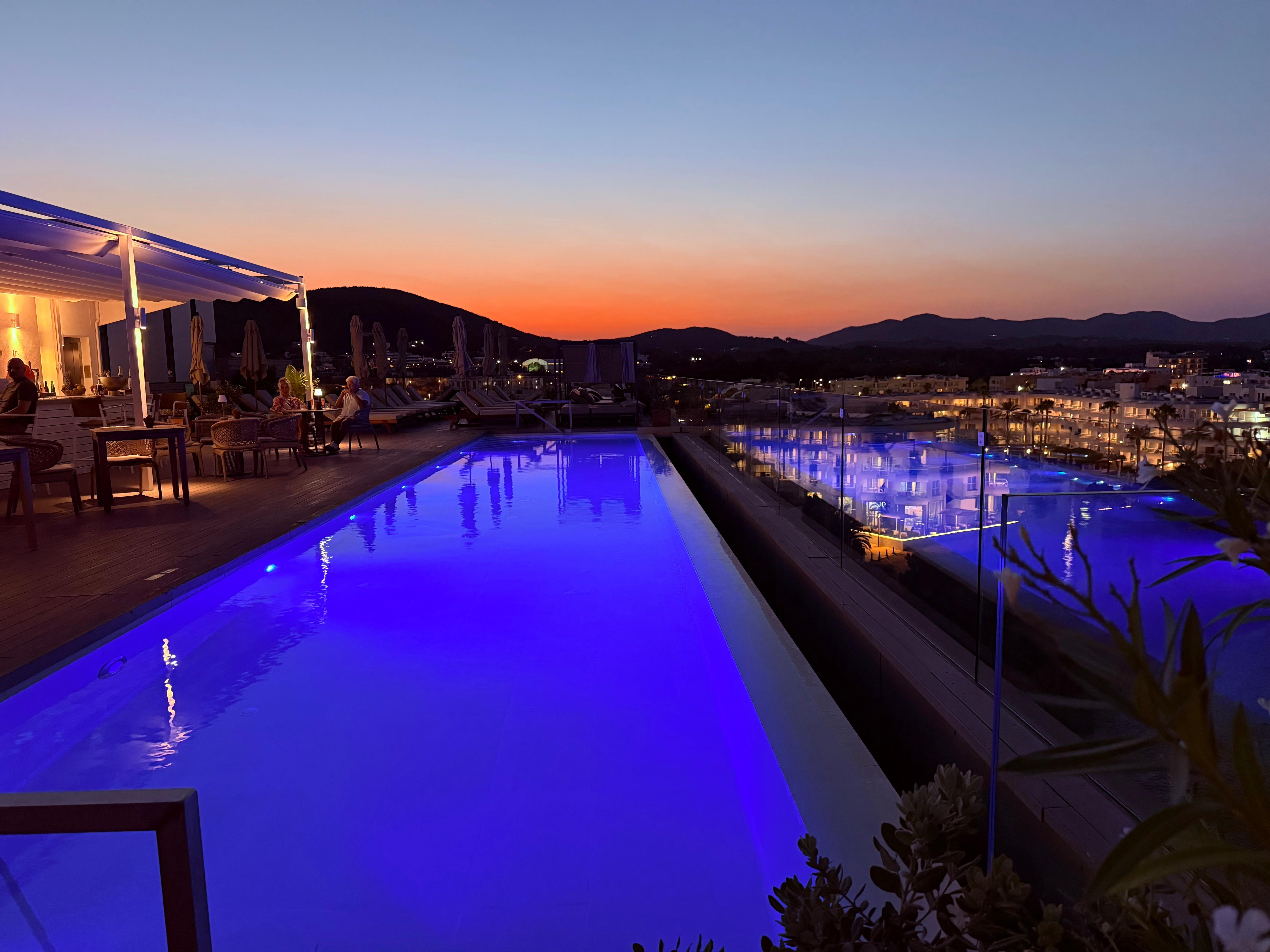 Rooftop pool at night