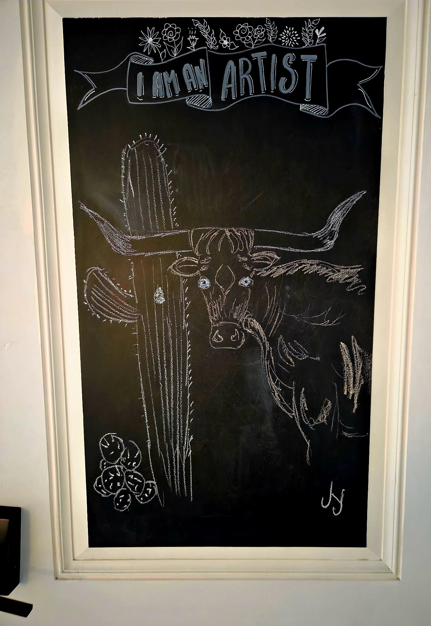 There is a chalkboard on the door so you can draw.  Neat old books in the room.  Cool decor.  We left our mark from Indiana 🤣