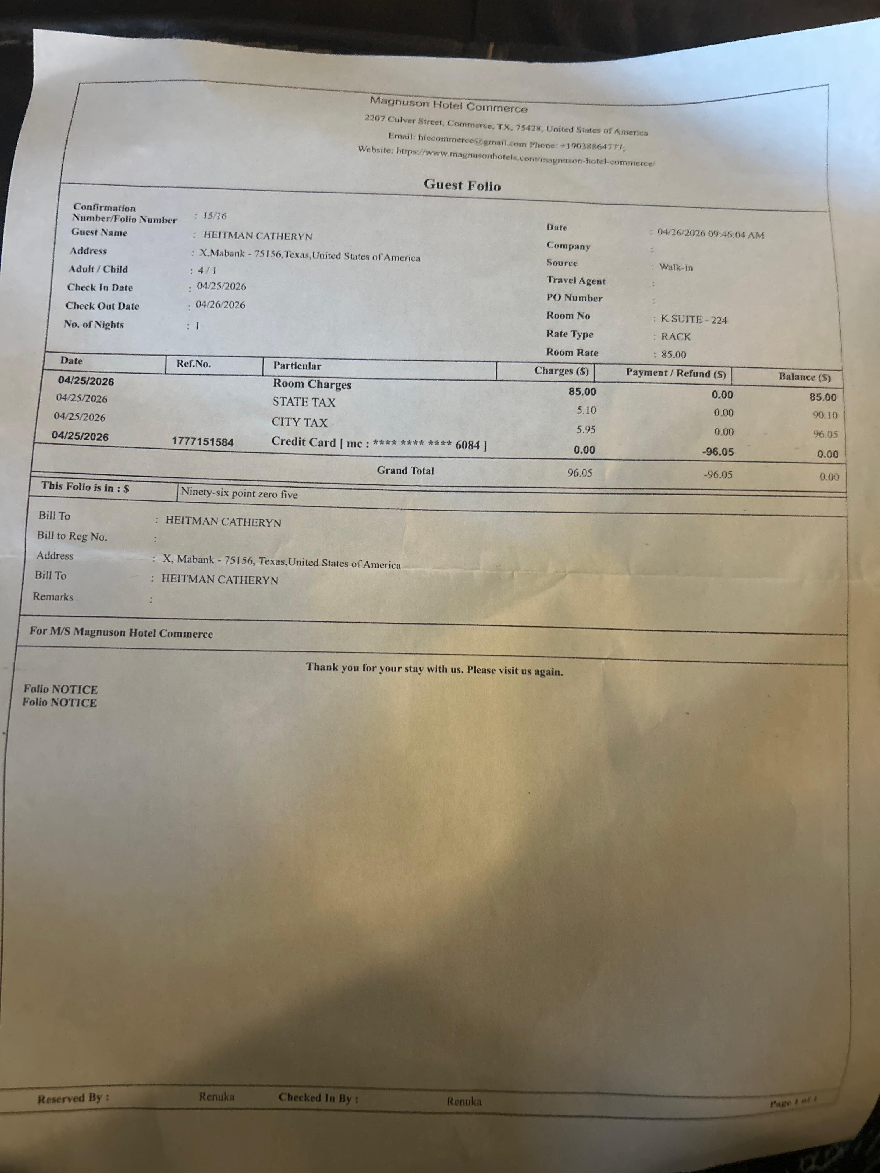 2nd charge for room 224
