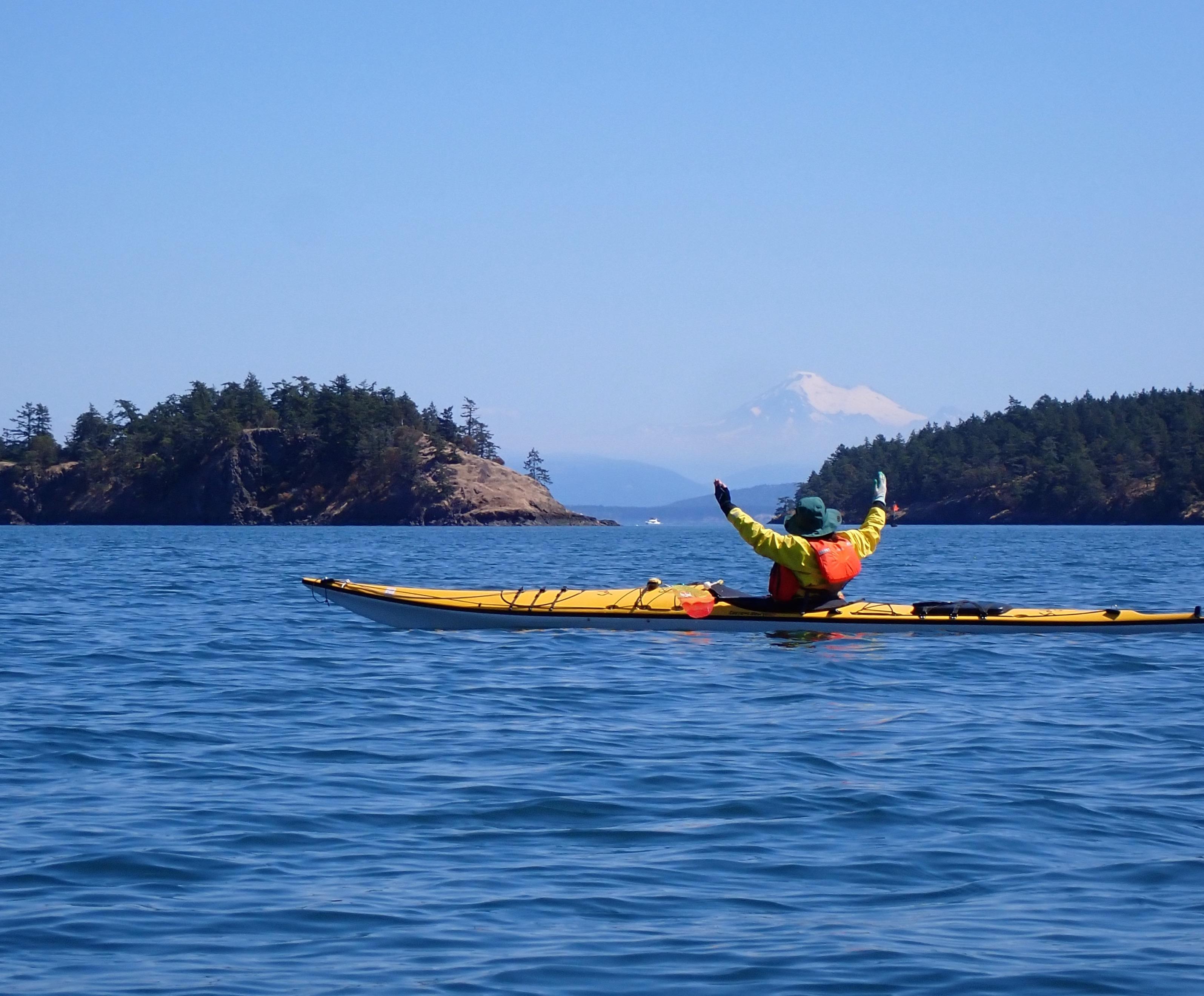Jane embracing Mt Baker