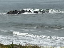 In front of Cambria Beach Lodge.