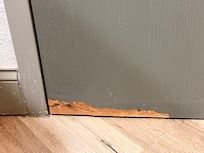 The walls trim and doors all had damage like this