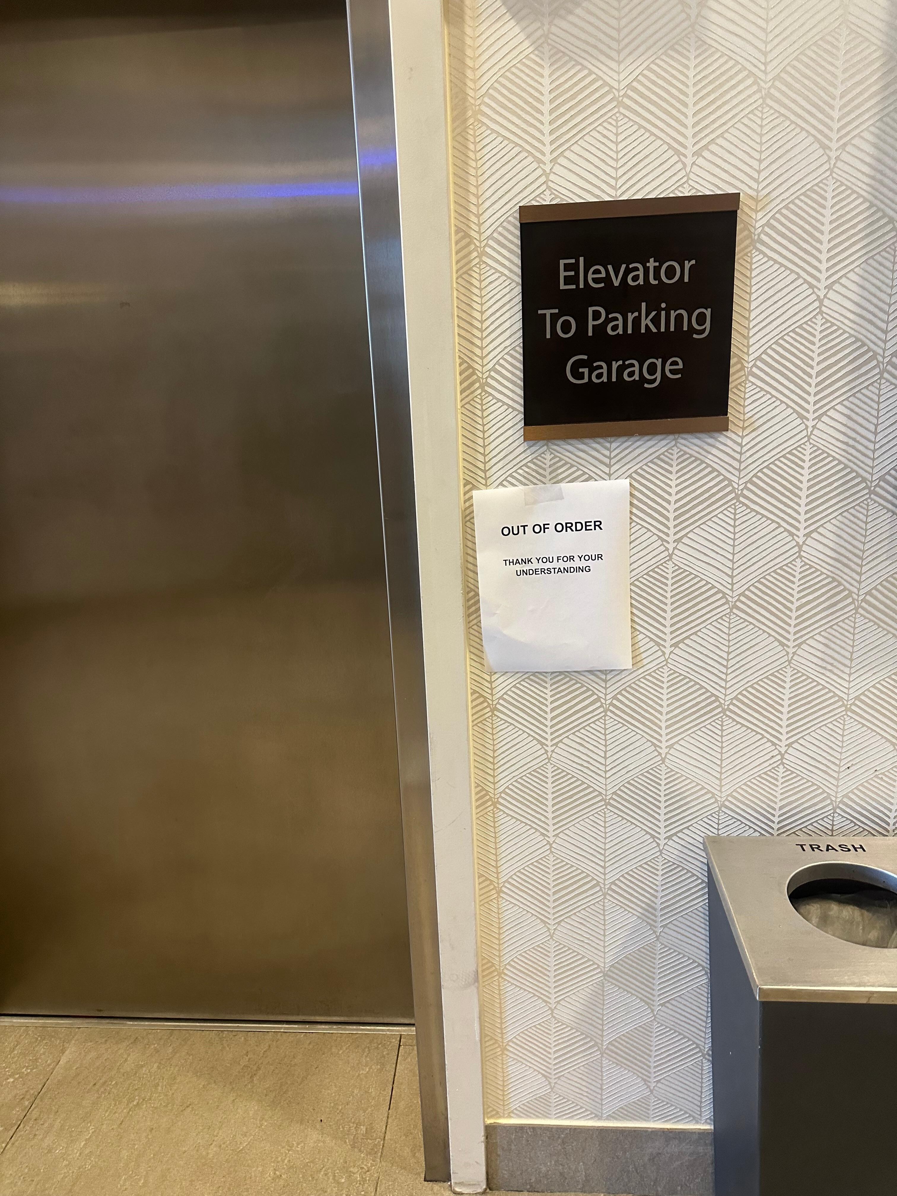 Parking garage elevator not in service 