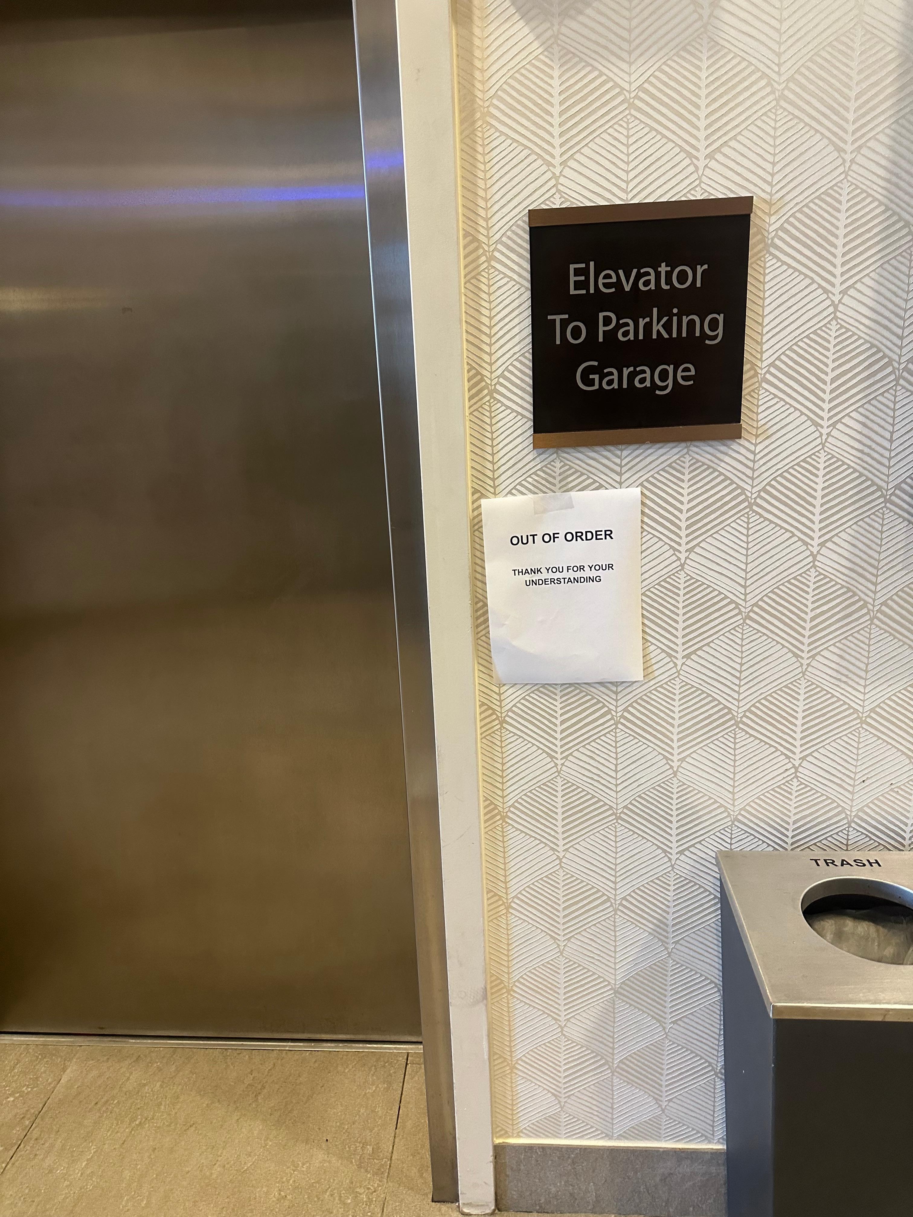 Parking garage elevator not in service