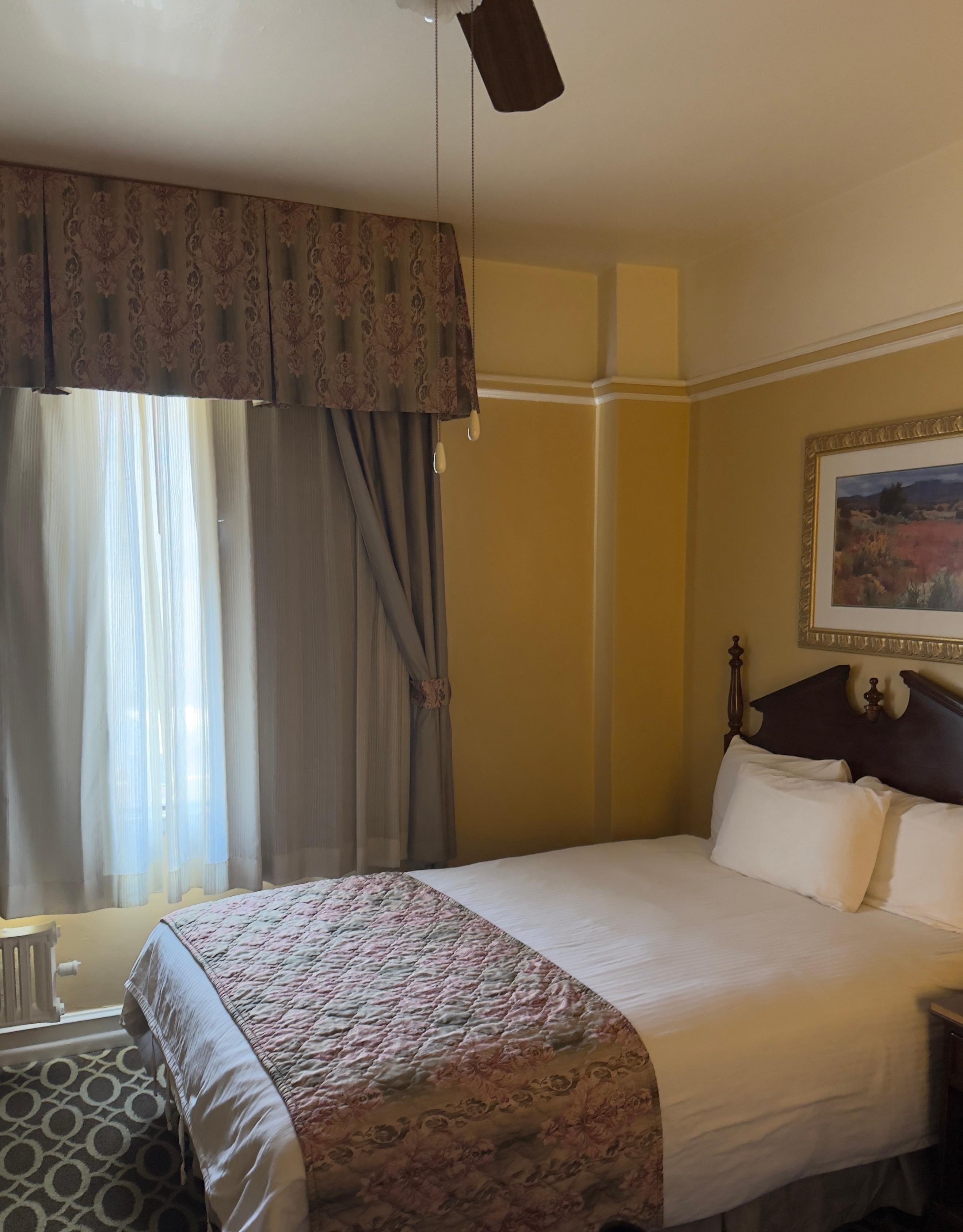 bedroom with ceiling fan and light-pull switch