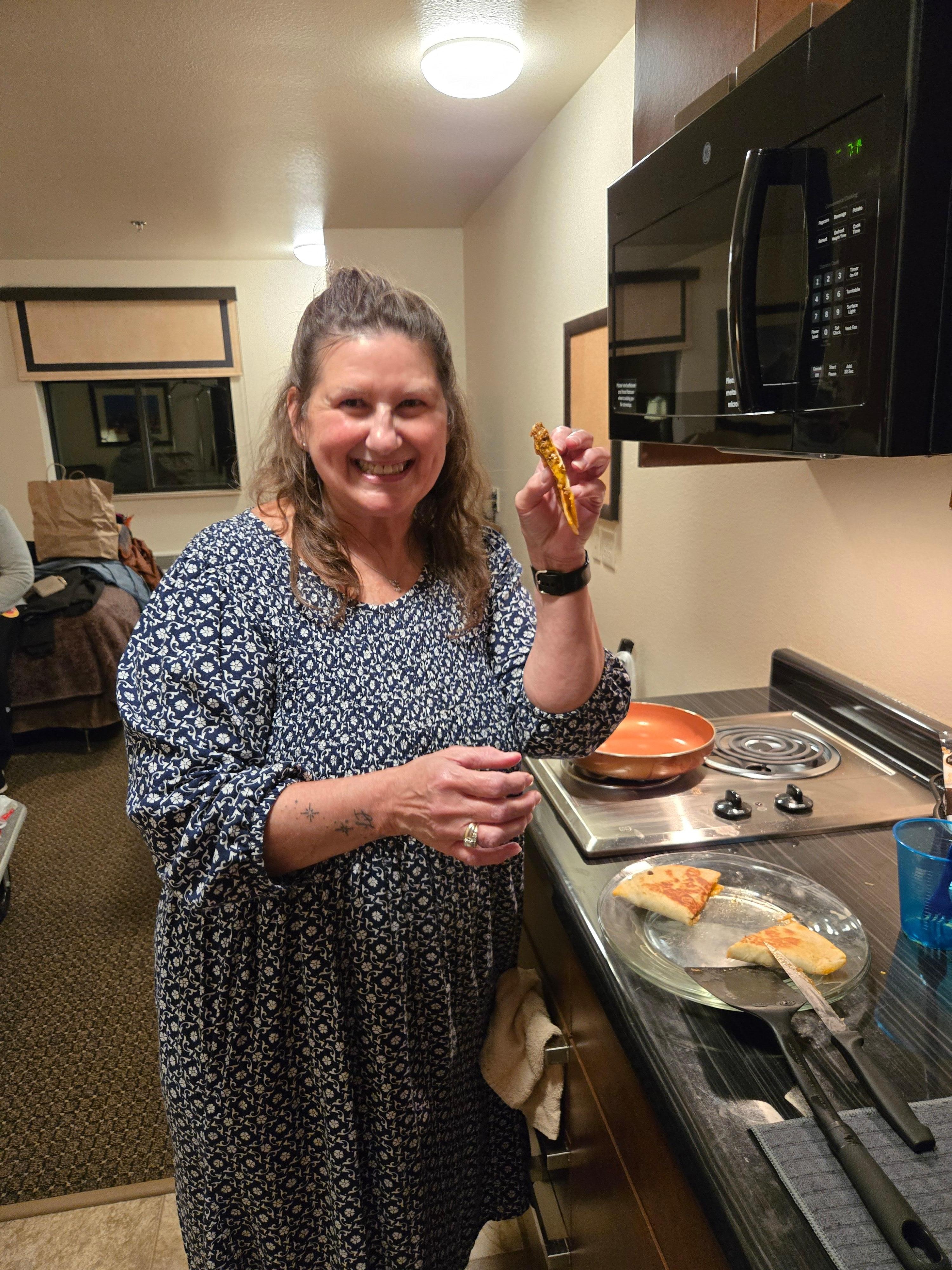 In my room, entertaining friends by making tacos 🌮 not having to go out!!