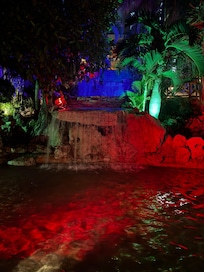 Beautiful waterfall in front of hotel