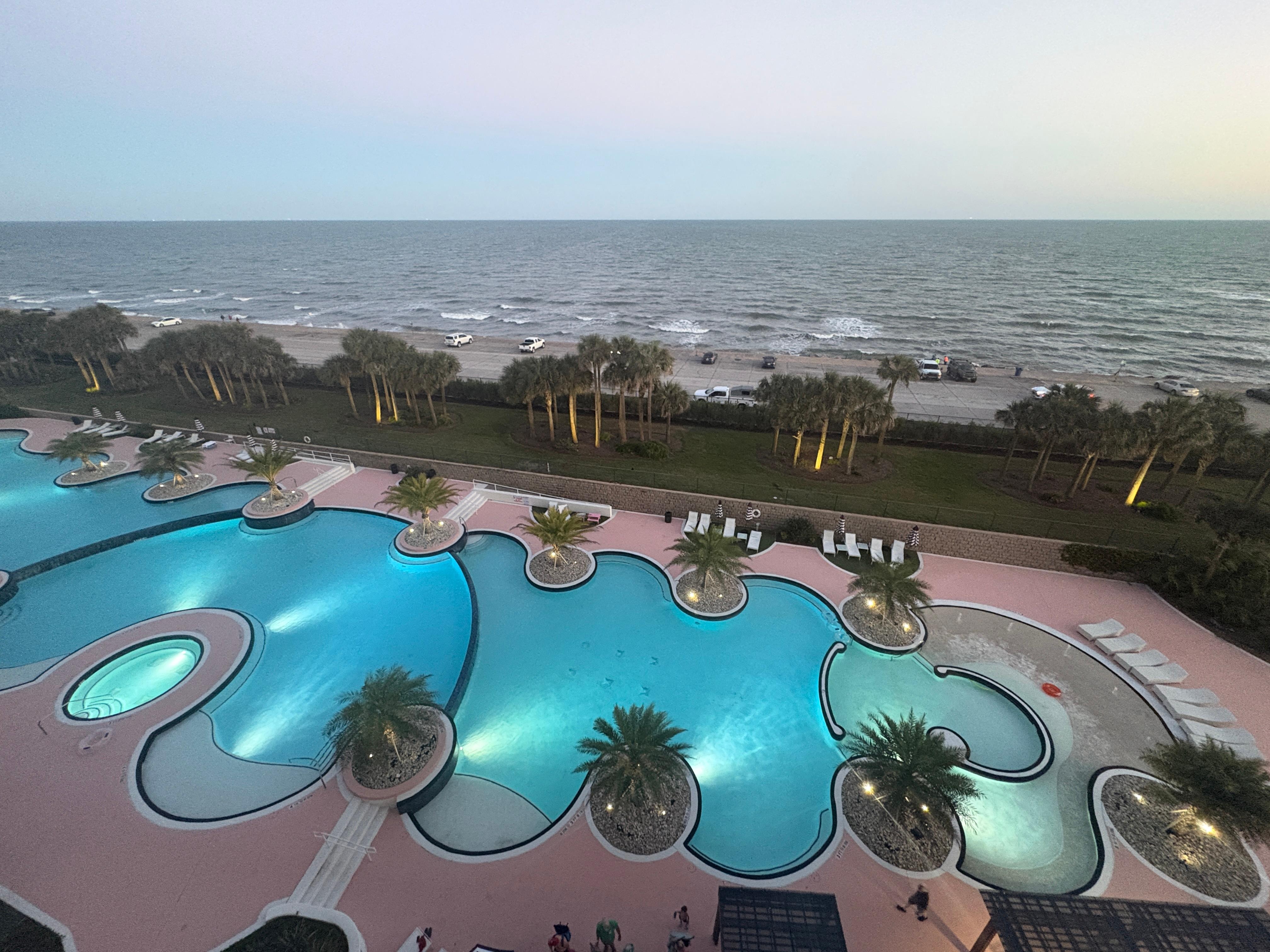 Evening view from condo’s balcony.