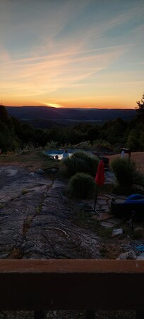 overlooking the spa at sunset