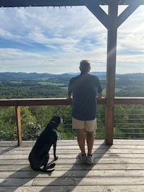 A man and his dog enjoying time together.
