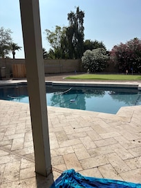 View of pool from patio. We spent a lot of time here