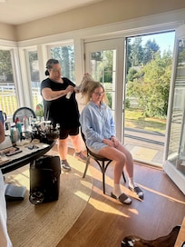 Wedding hair and makeup with the gorgeous light in this room!