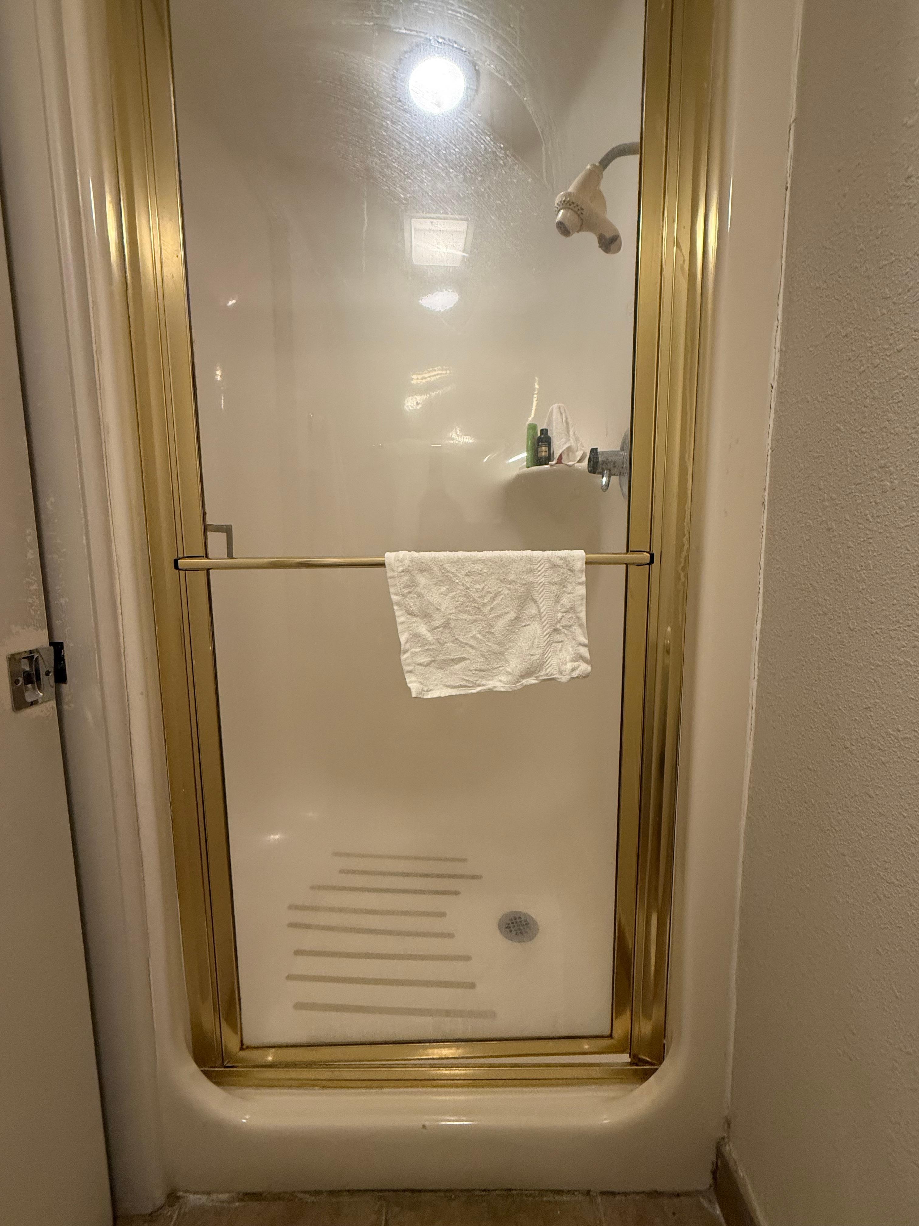 Door was crooked and water leaked everywhere every time we showered. 