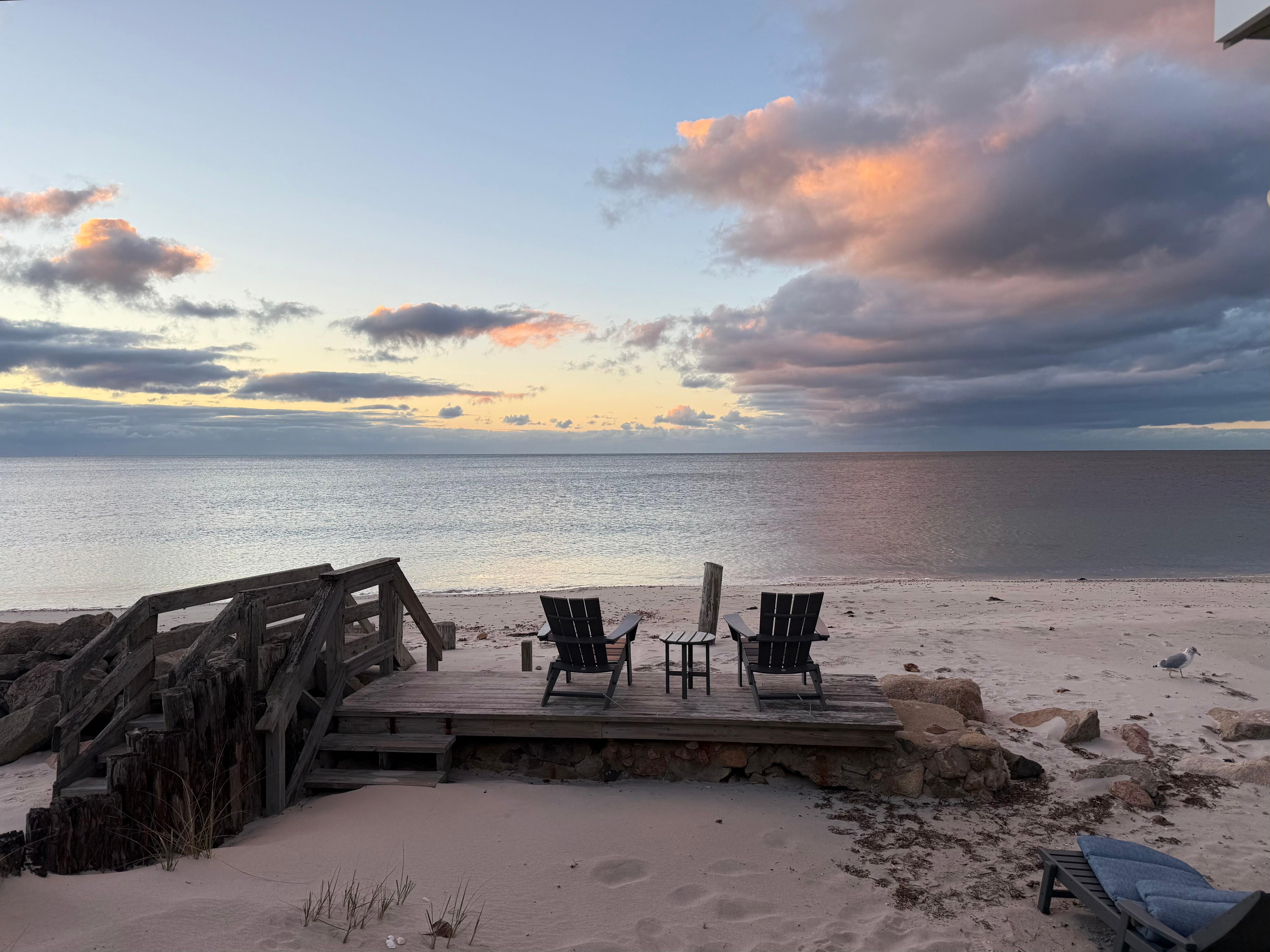 Platform with chairs at the cottage.