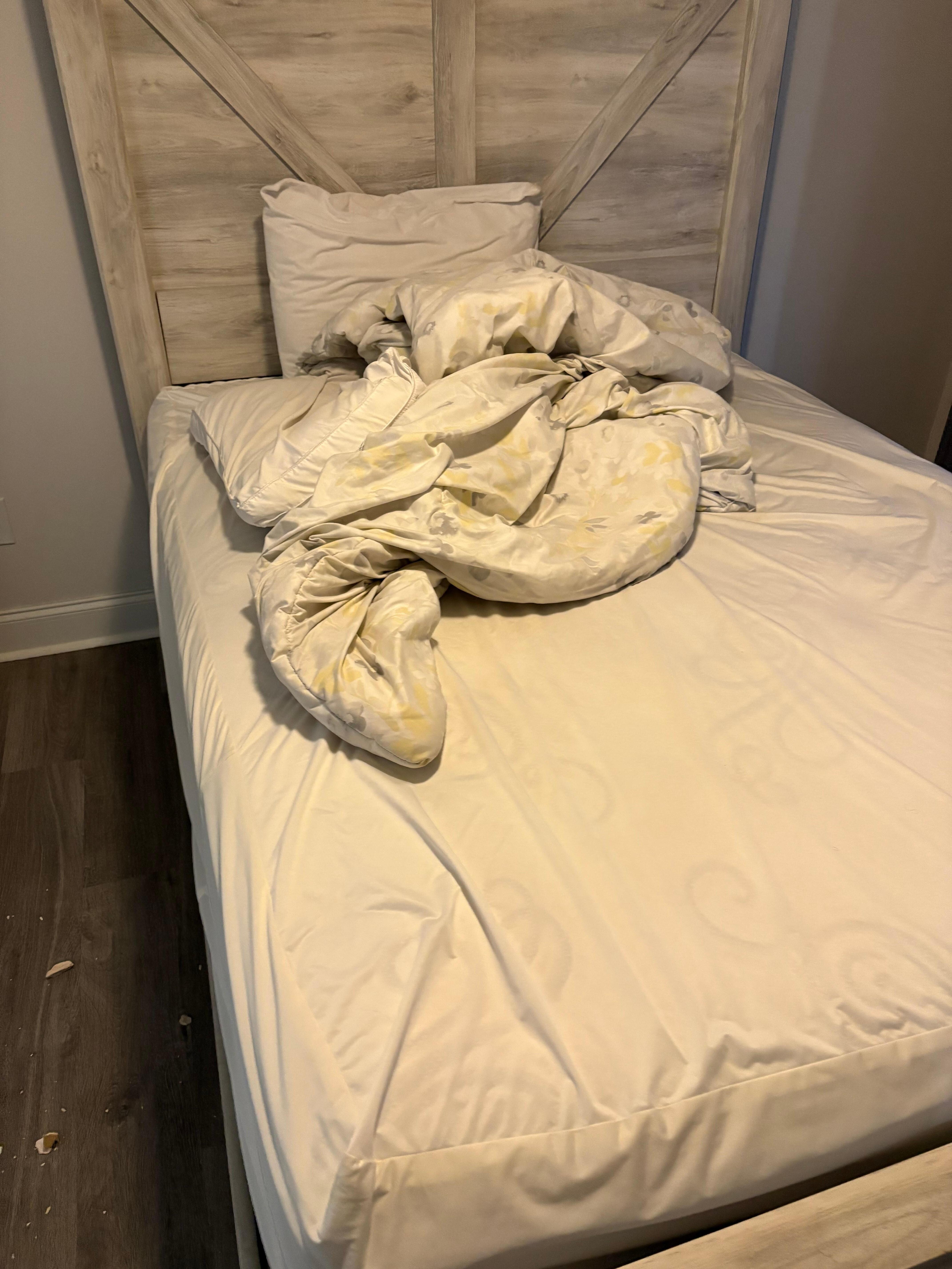Beds dirty and unmade