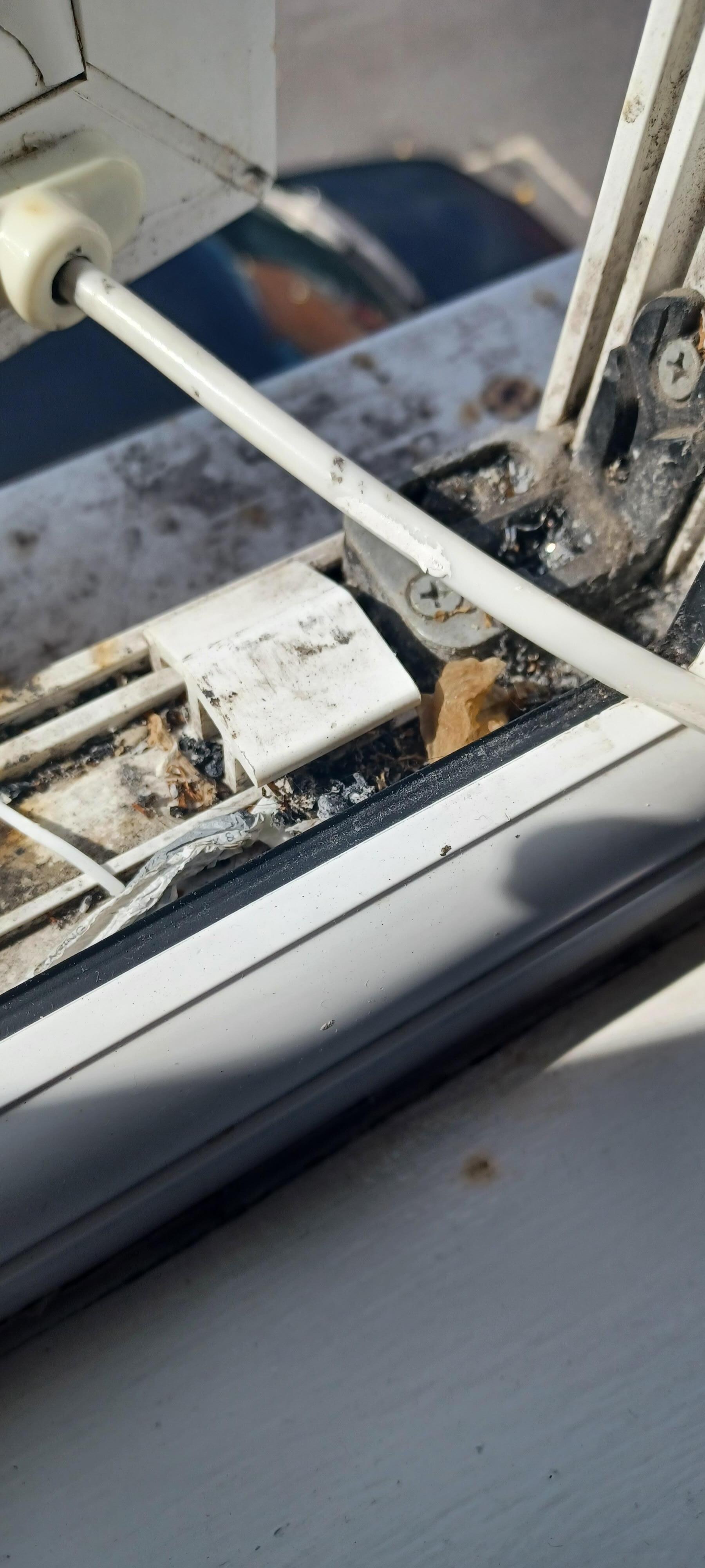 ash and cigarettes jammed in window