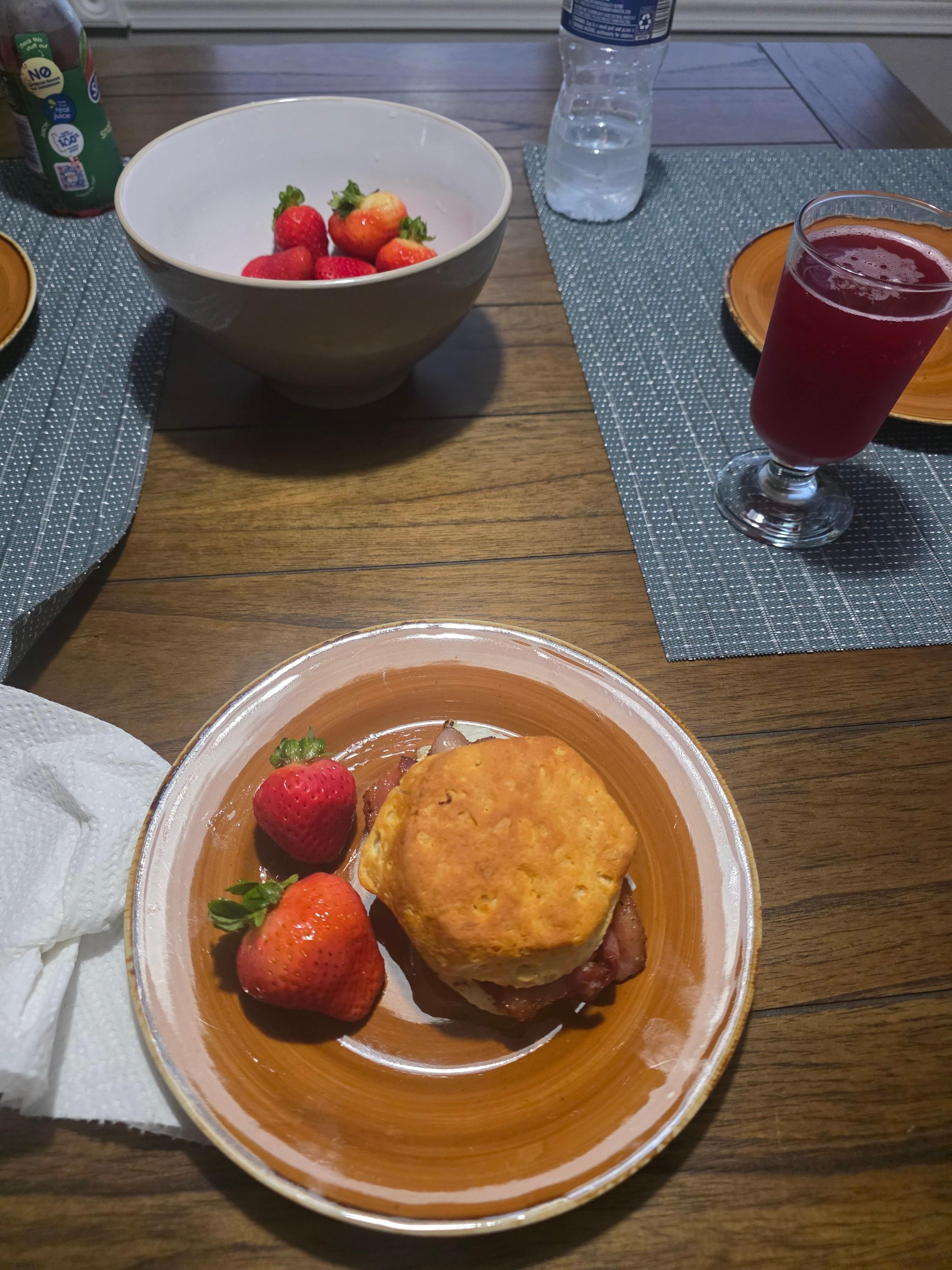 Me ate breakfast at the condo