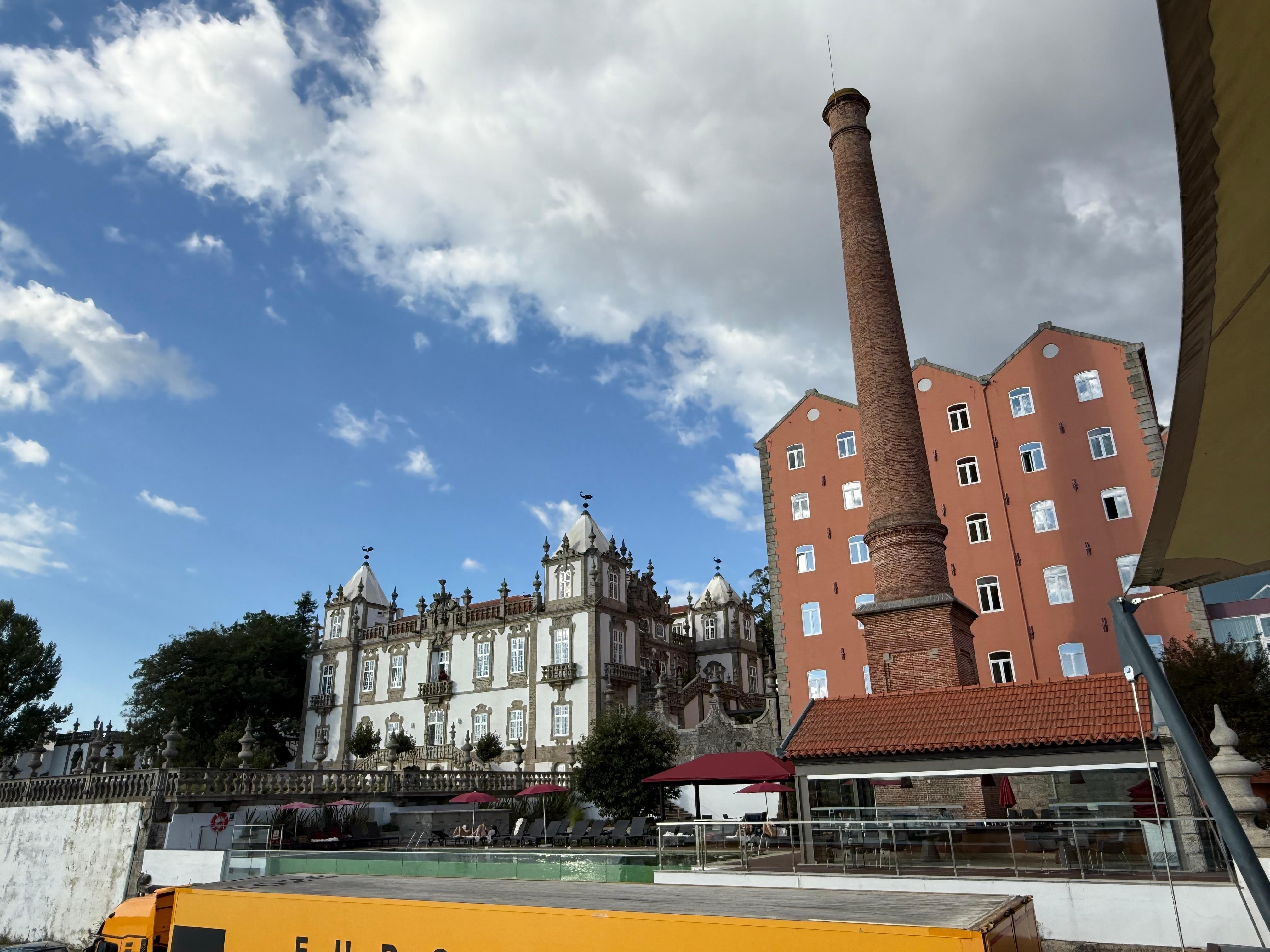 The rooms are actually in the old factory brick building to the right.  