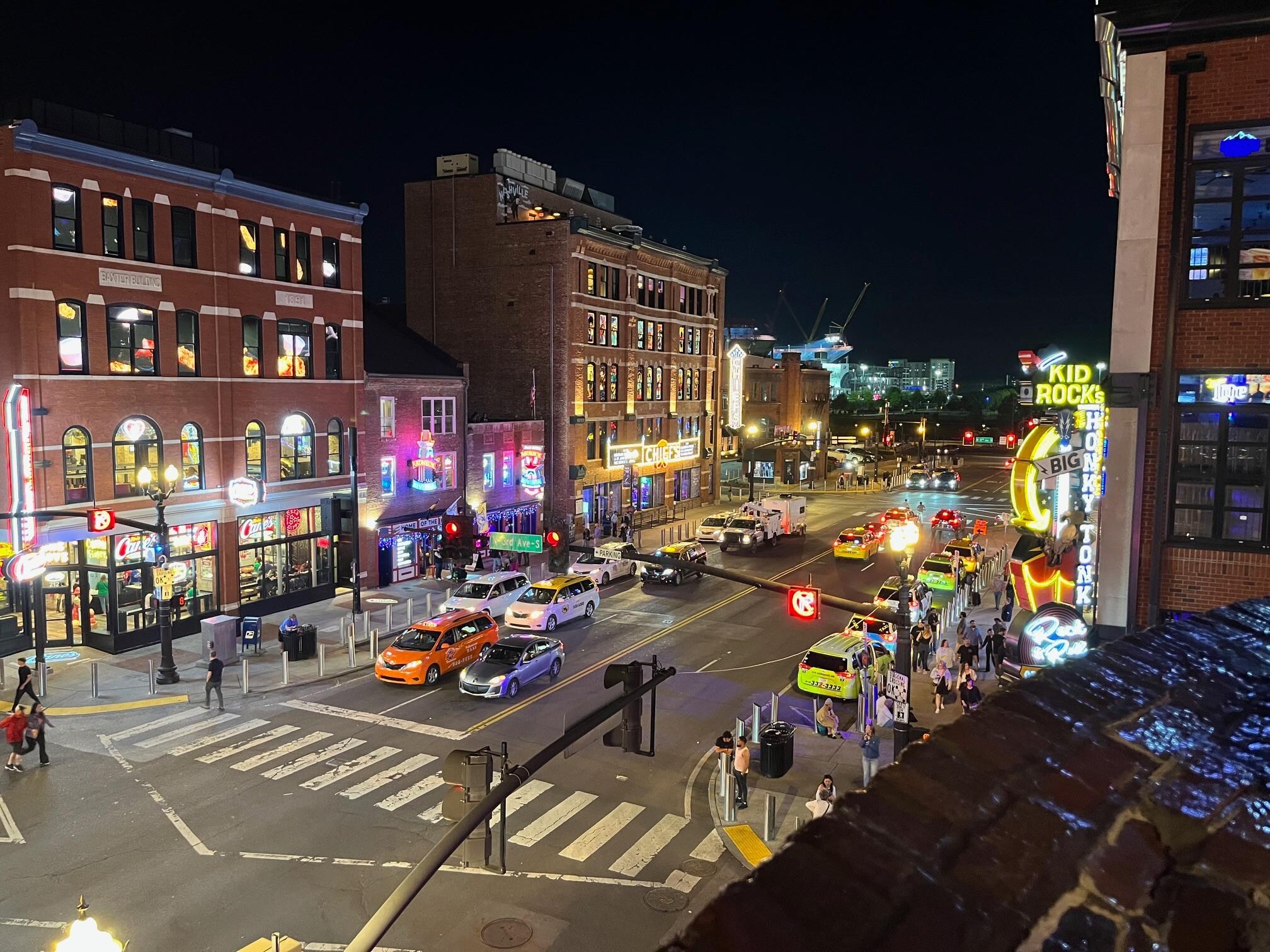 Lower Broadway from rooftop at Luke Bryan's bar.