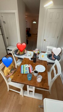 The smaller dining table in the kitchen was perfect for the kids then the larger one in the living room was fabulous for everyone as well!!