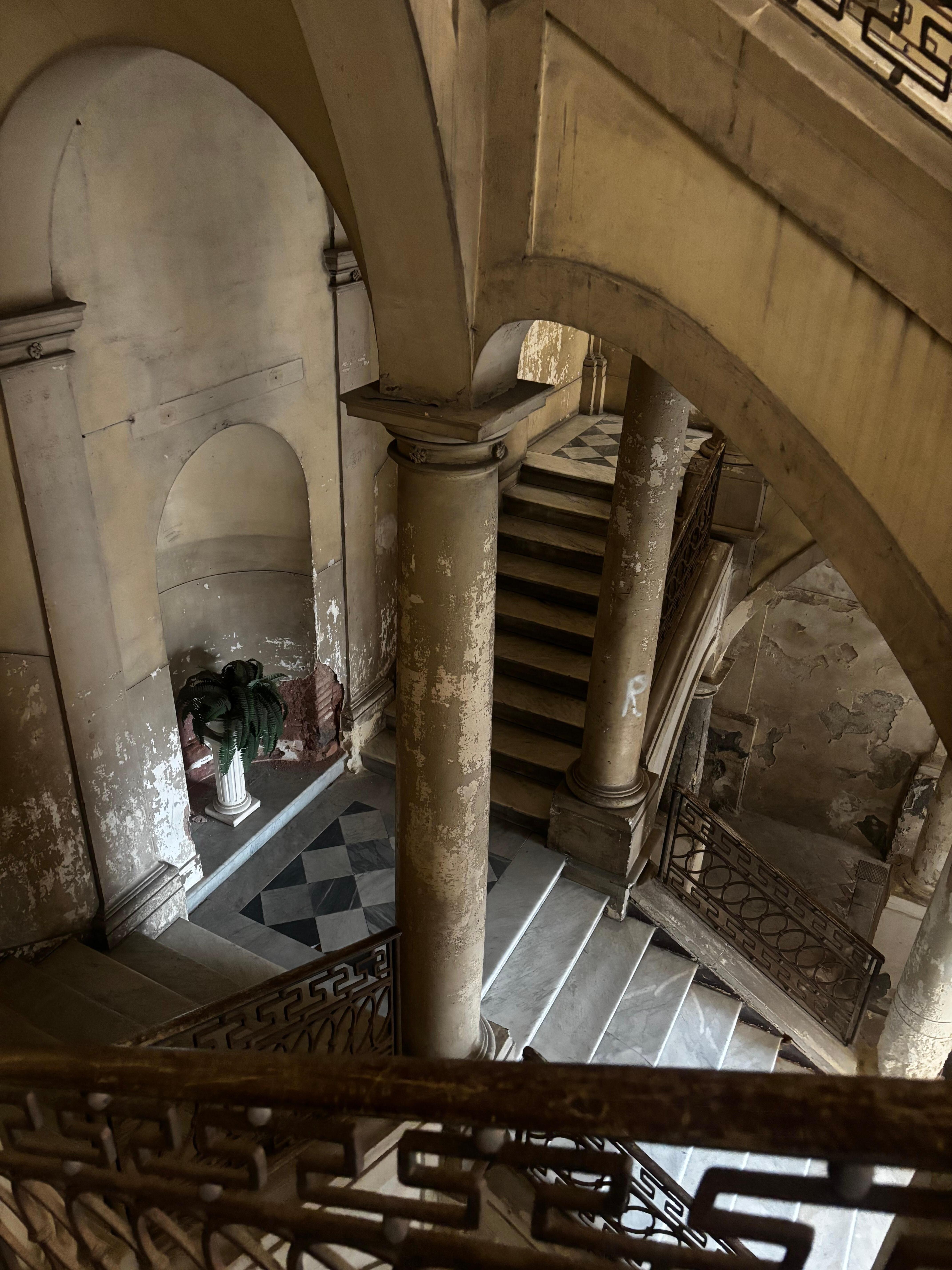 Stairs leading up to the rooms. 