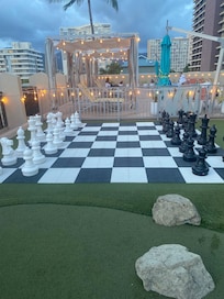 Huge game of chess on the sky deck