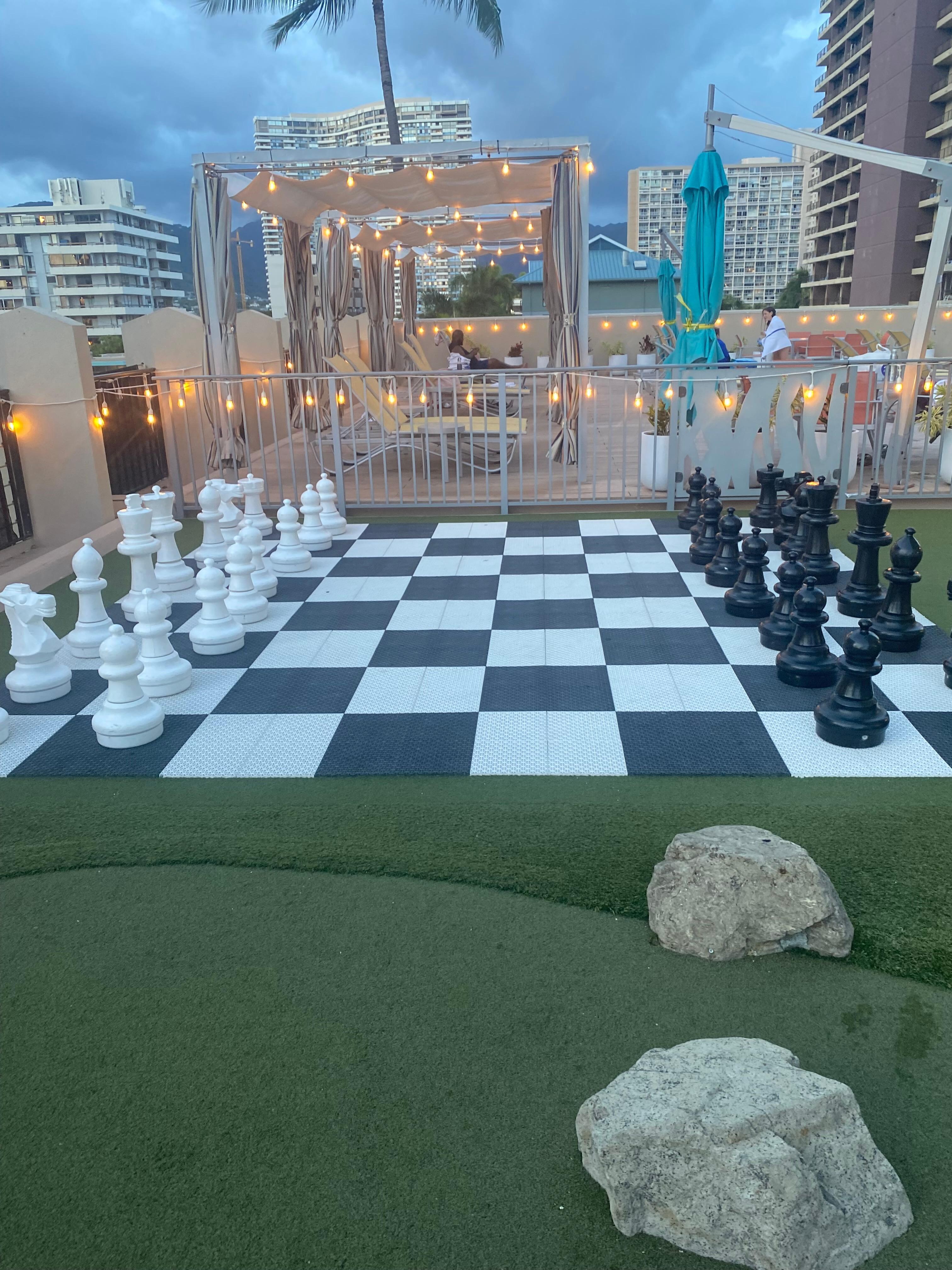 Huge game of chess on the sky deck 