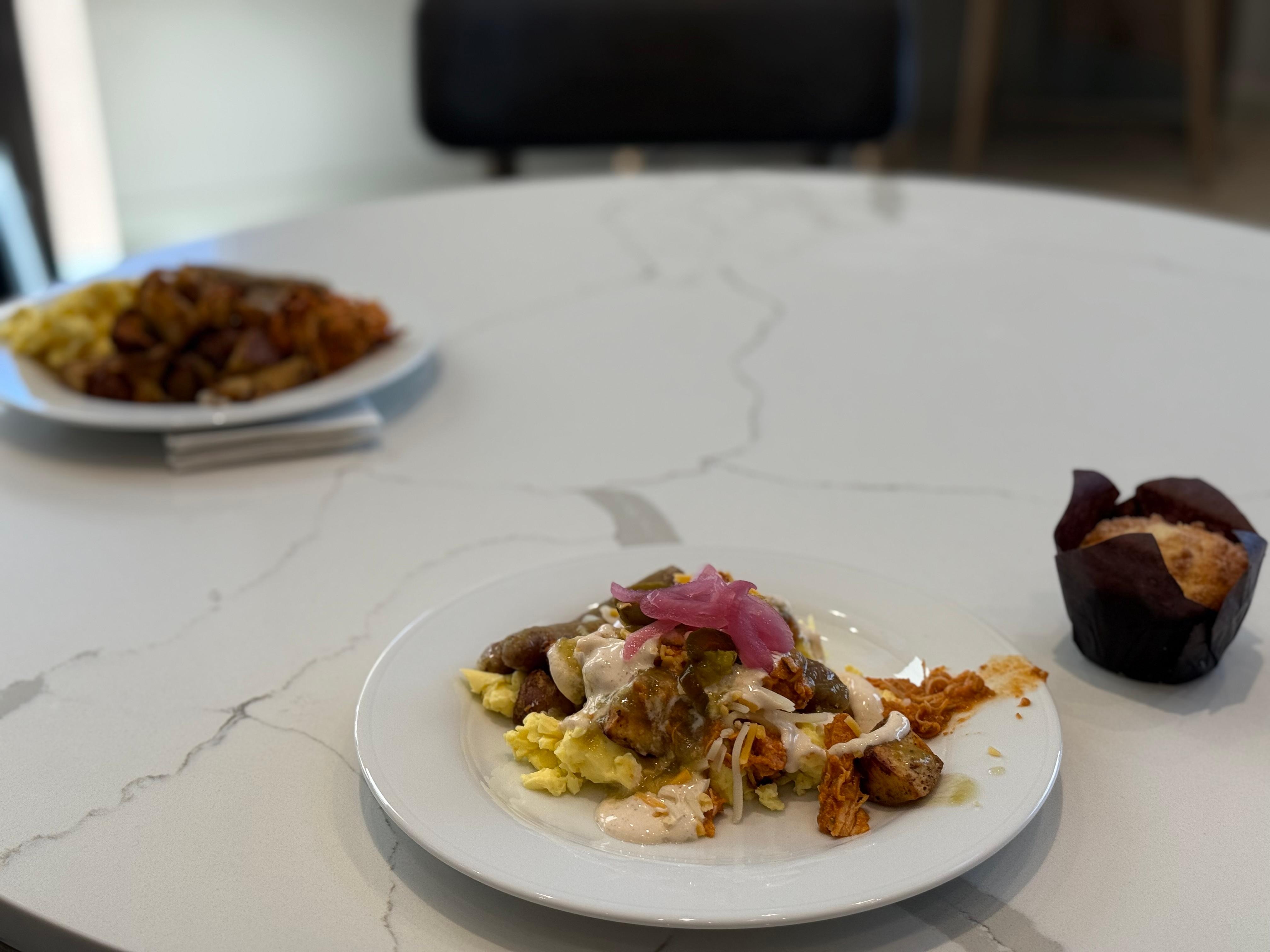 Breakfast from the burrito bar, they have tortillas, I just didn’t have them 
.