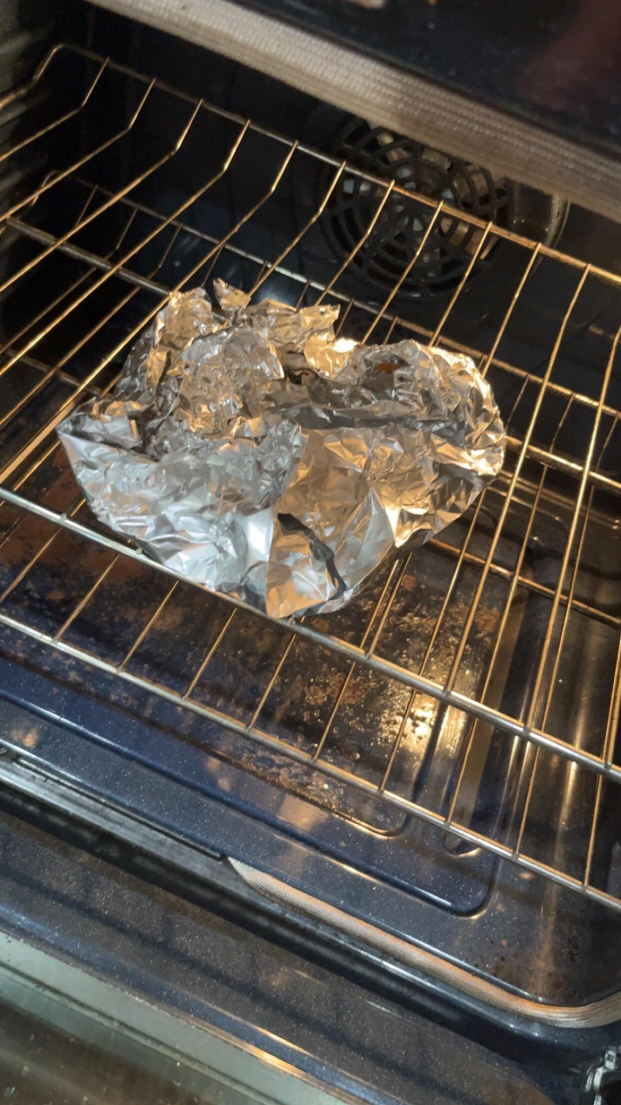 Leftover food in the oven 