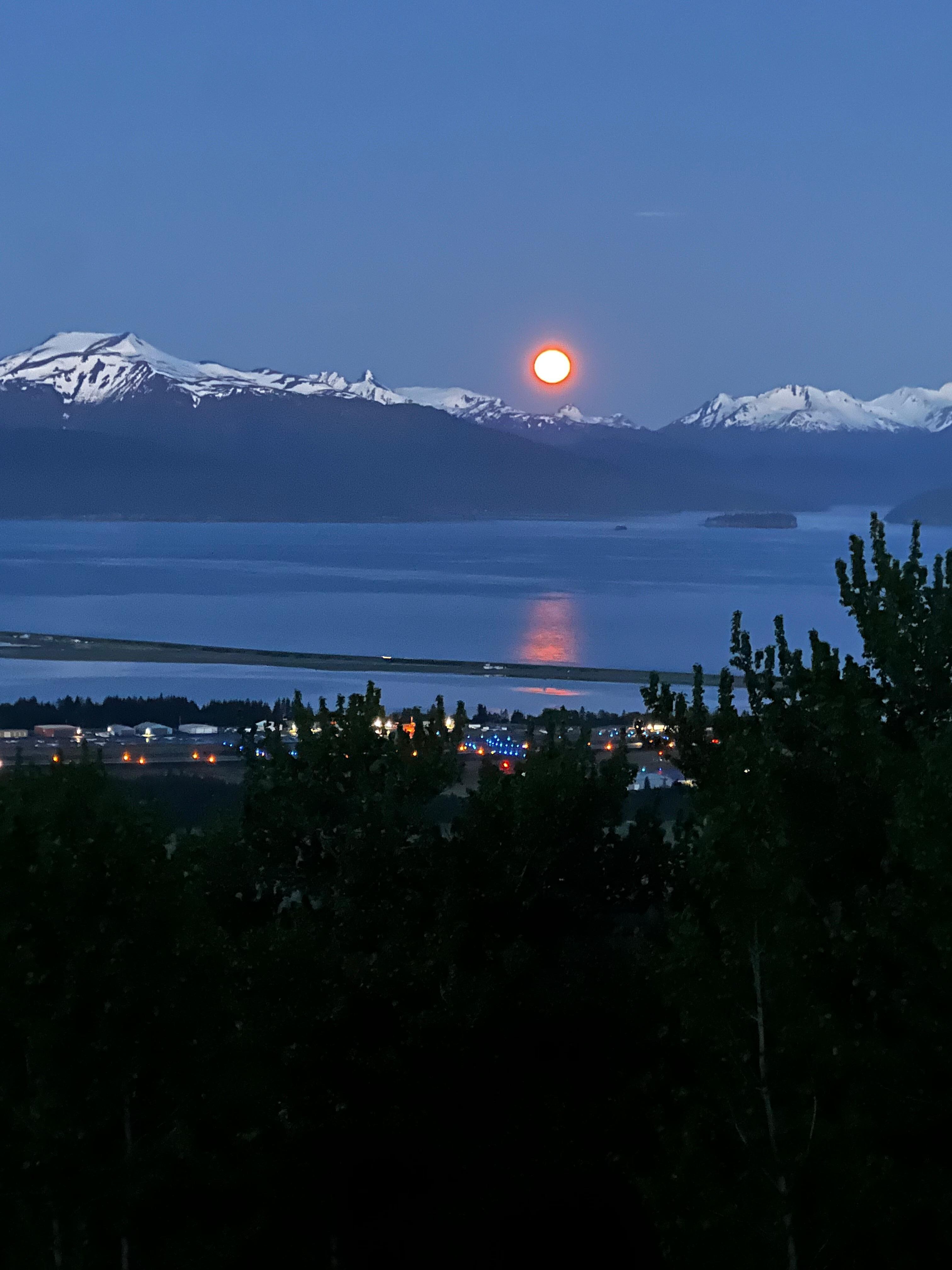 Taken from our room! View of Homer spit and the strawberry moon!