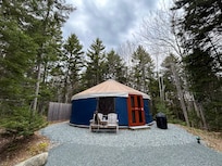 Dog friendly! I especially recommend booking Sergant Mountain Yurt for its location at the back of the land (quietest area!) but still within a two minute walk to everything on the property!